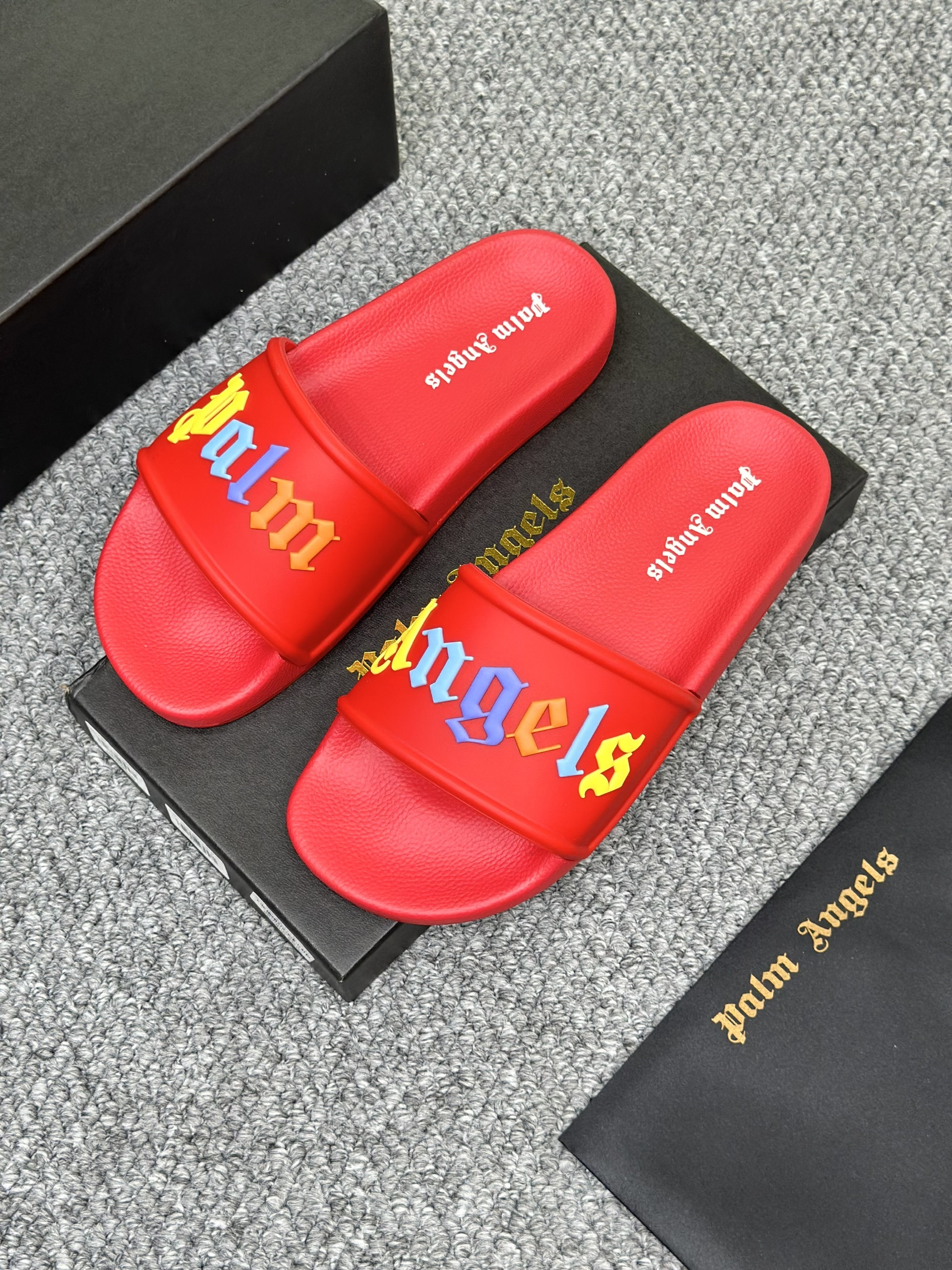 Dép lê quai ngang Palm Angel PA Đỏ logo chữ màu nổi Like Auth on web fullbox bill thẻ VTN