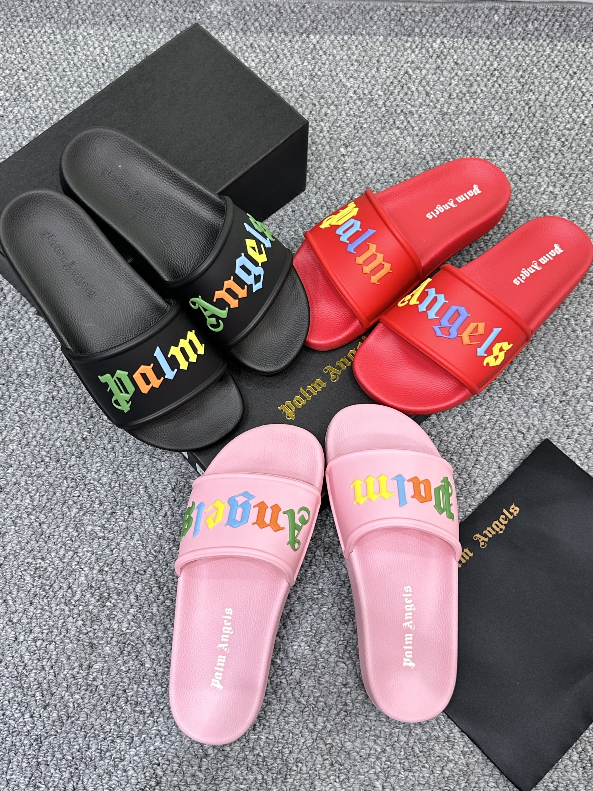 Dép lê quai ngang Palm Angel PA Đỏ logo chữ màu nổi Like Auth on web fullbox bill thẻ VTN