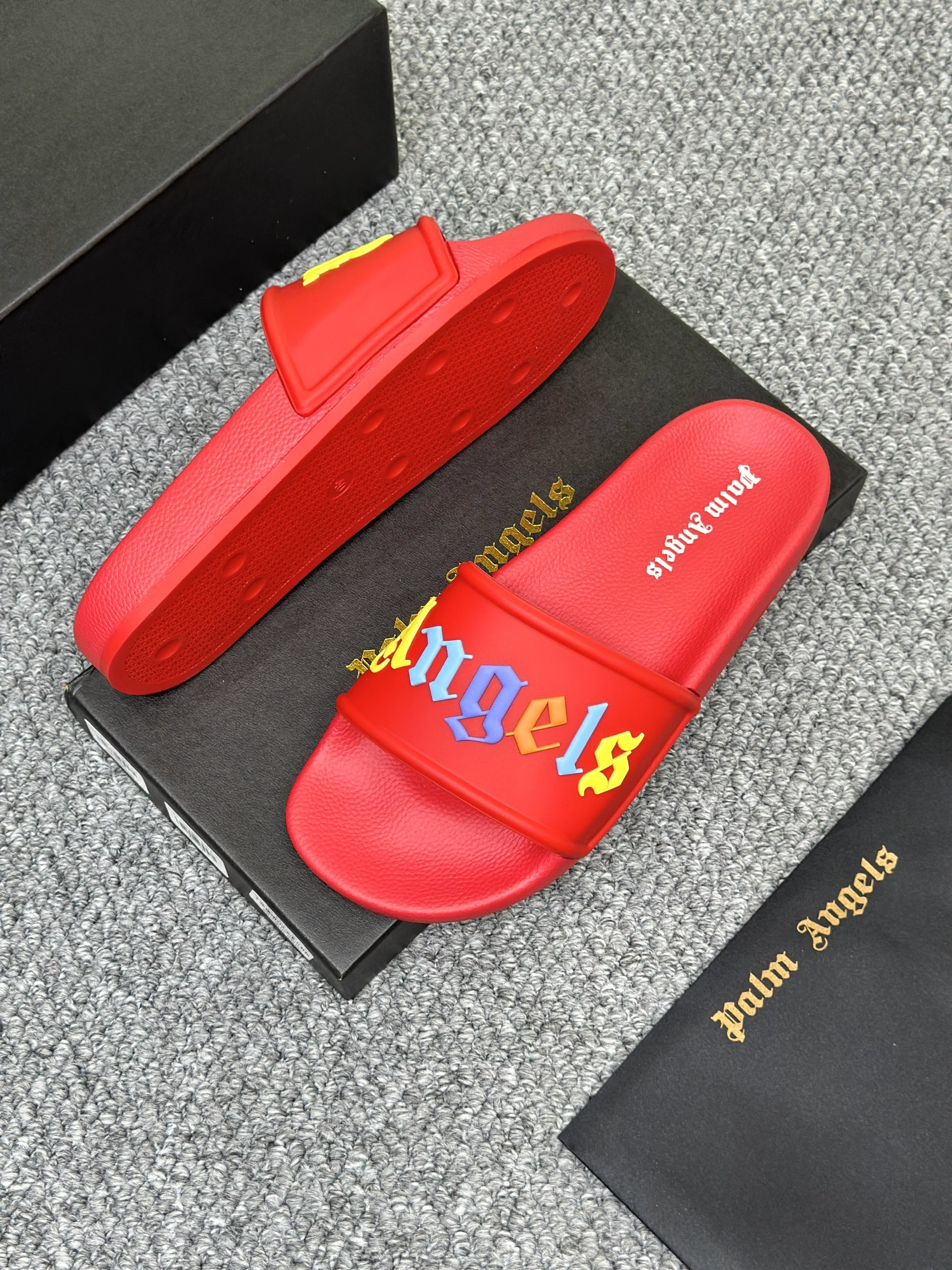 Dép lê quai ngang Palm Angel PA Đỏ logo chữ màu nổi Like Auth on web fullbox bill thẻ VTN