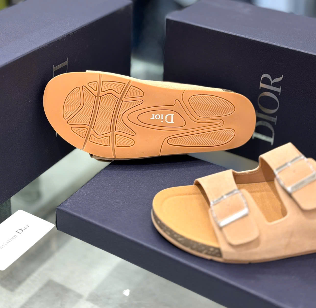 Dép lê quai ngang cài Dior CD Be da lộn Like Auth on web fullbox bill thẻ DDT