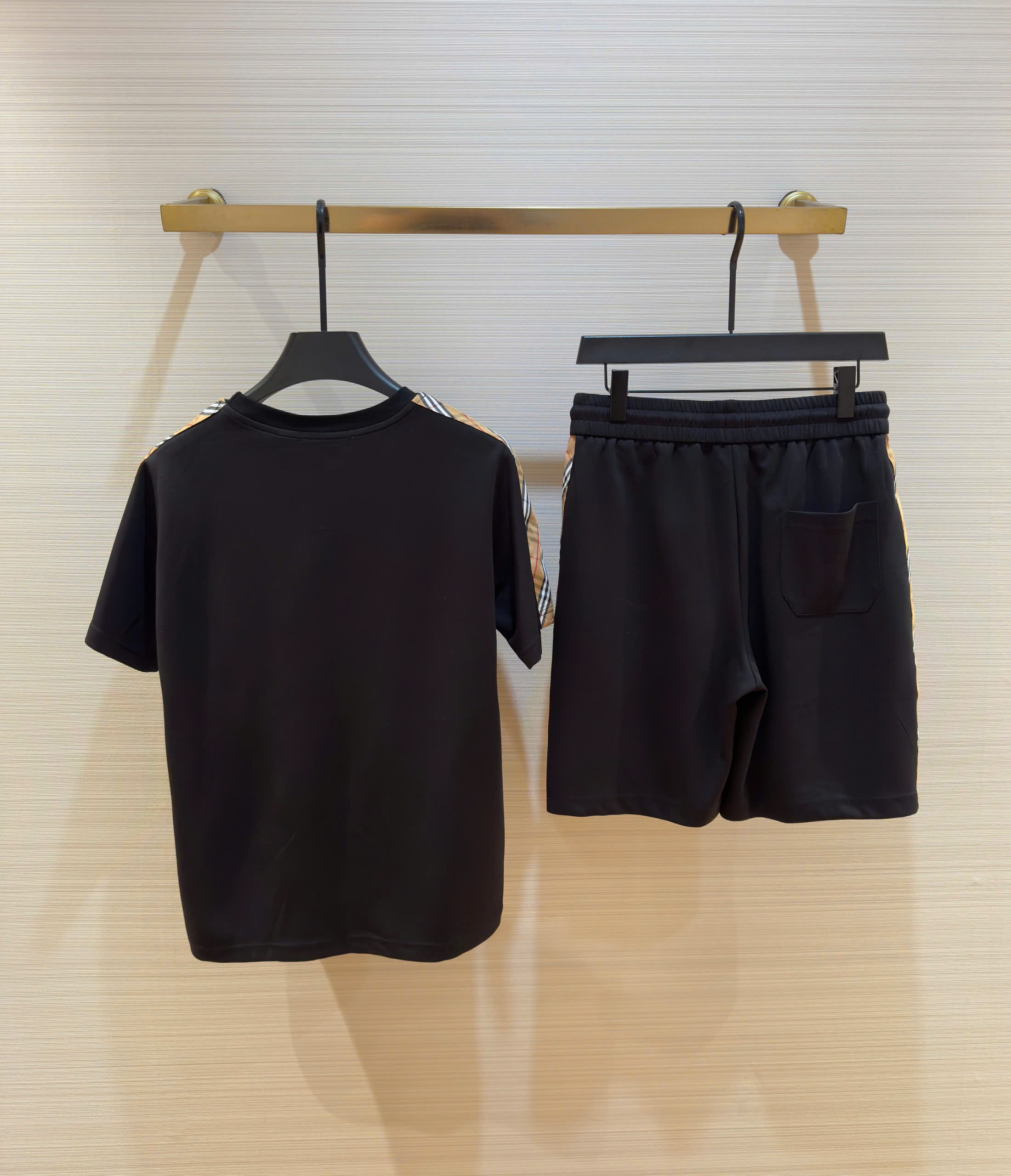 Bộ, Set hè nỉ Burberry BBR Đen kẻ sọc Nâu viền logo ngựa Like Auth on web DDT