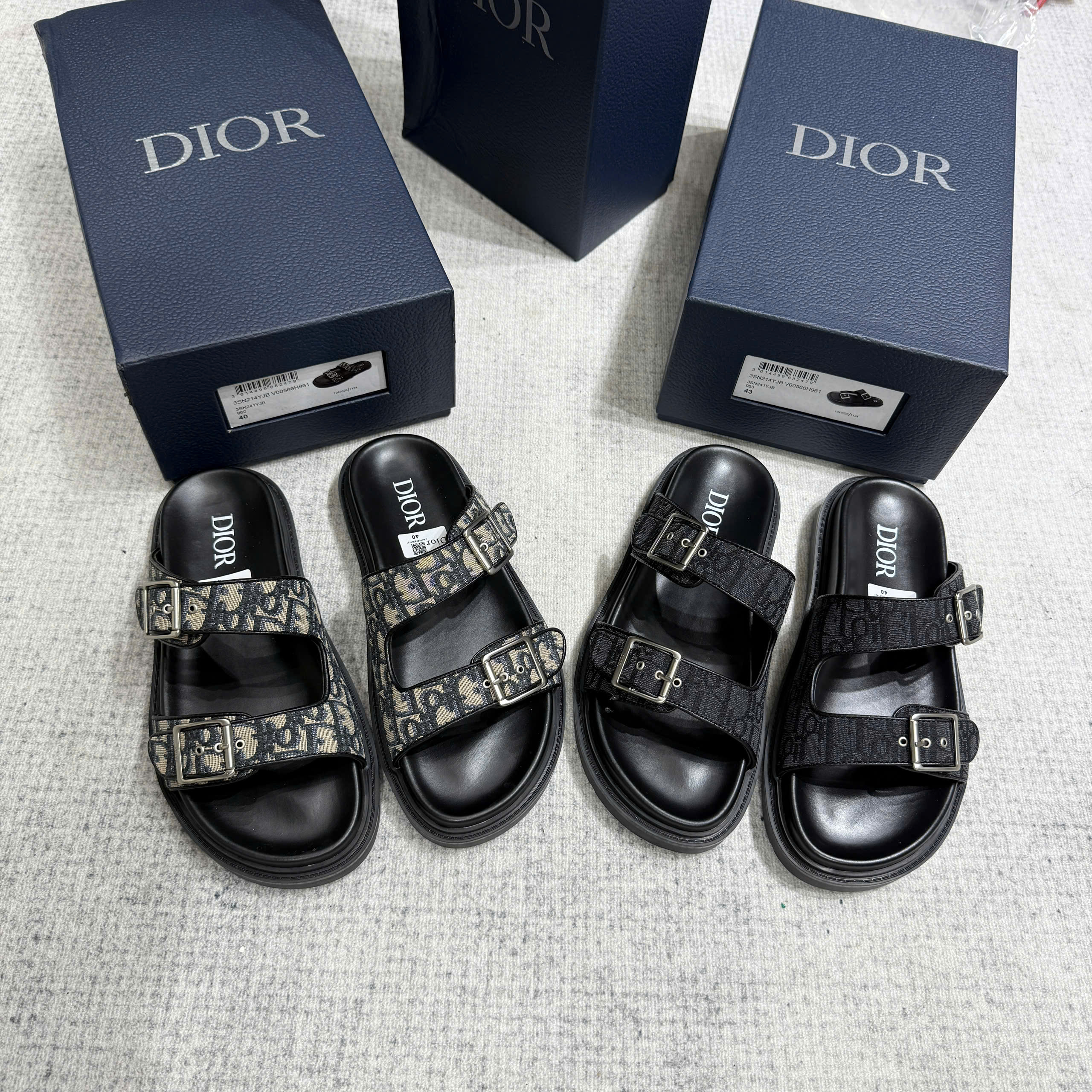 Dép lê quai ngang cài Dior CD họa tiết Like Auth on web fullbox bill thẻ PLD