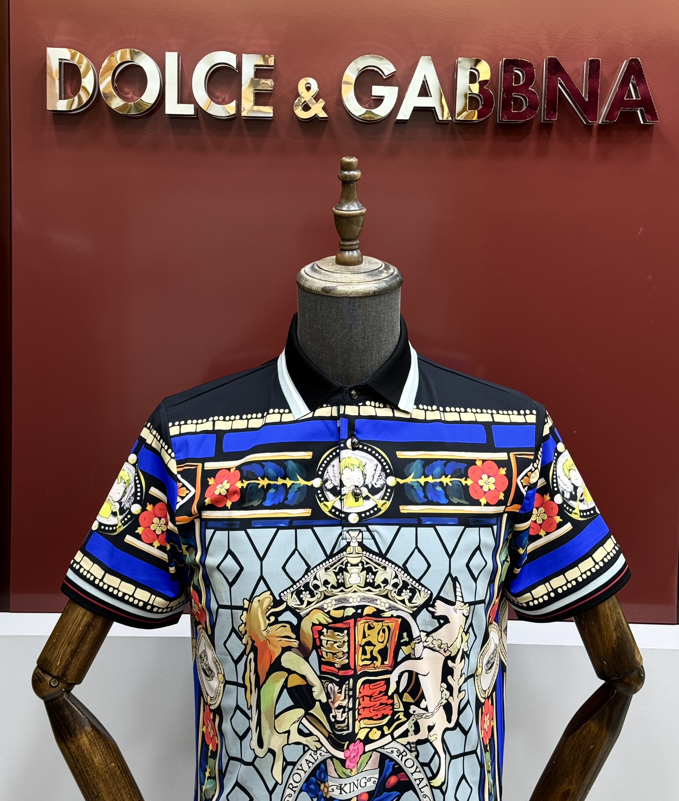 Áo polo Dolce Gabbana DG Đen họa tiết luxury phối Xanh dương Like Auth 1-1 on web CD