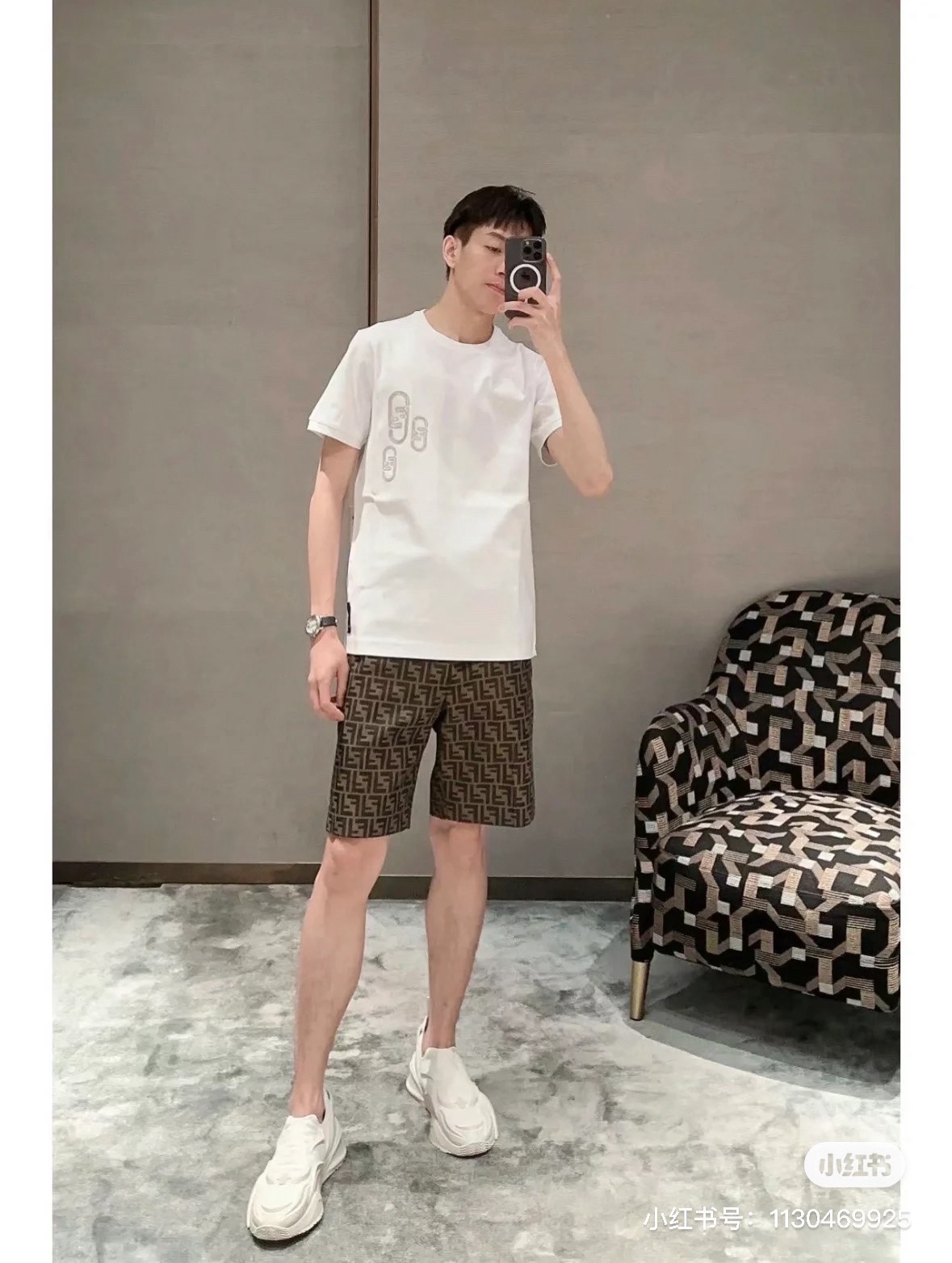 Quần short vải Fendi FF Nâu họa tiết logo full Like Auth 1-1 on web VTN