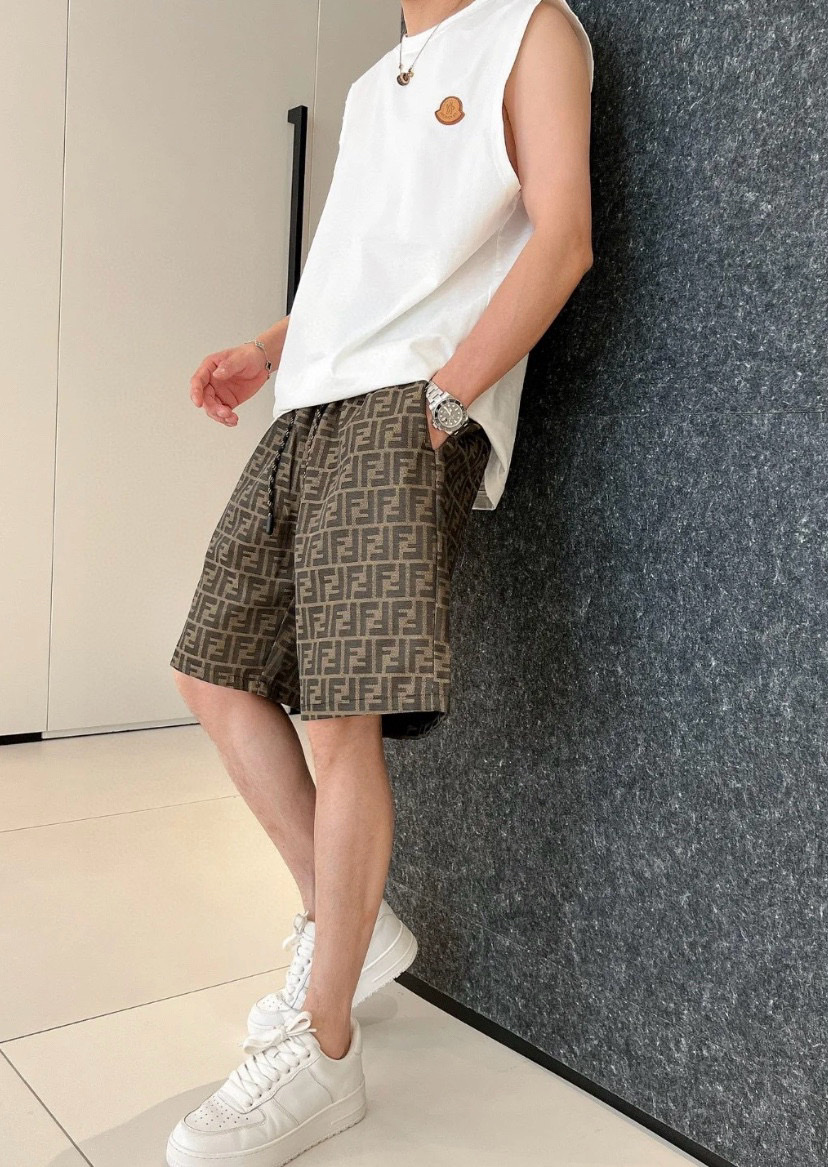 Quần short vải Fendi FF Nâu họa tiết logo full Like Auth 1-1 on web VTN