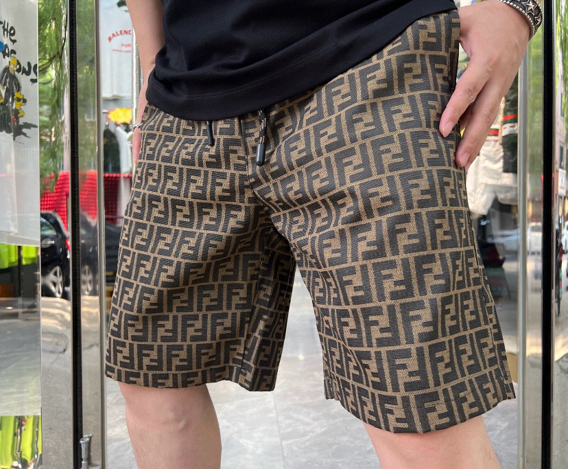 Quần short vải Fendi FF Nâu họa tiết logo full Like Auth 1-1 on web VTN