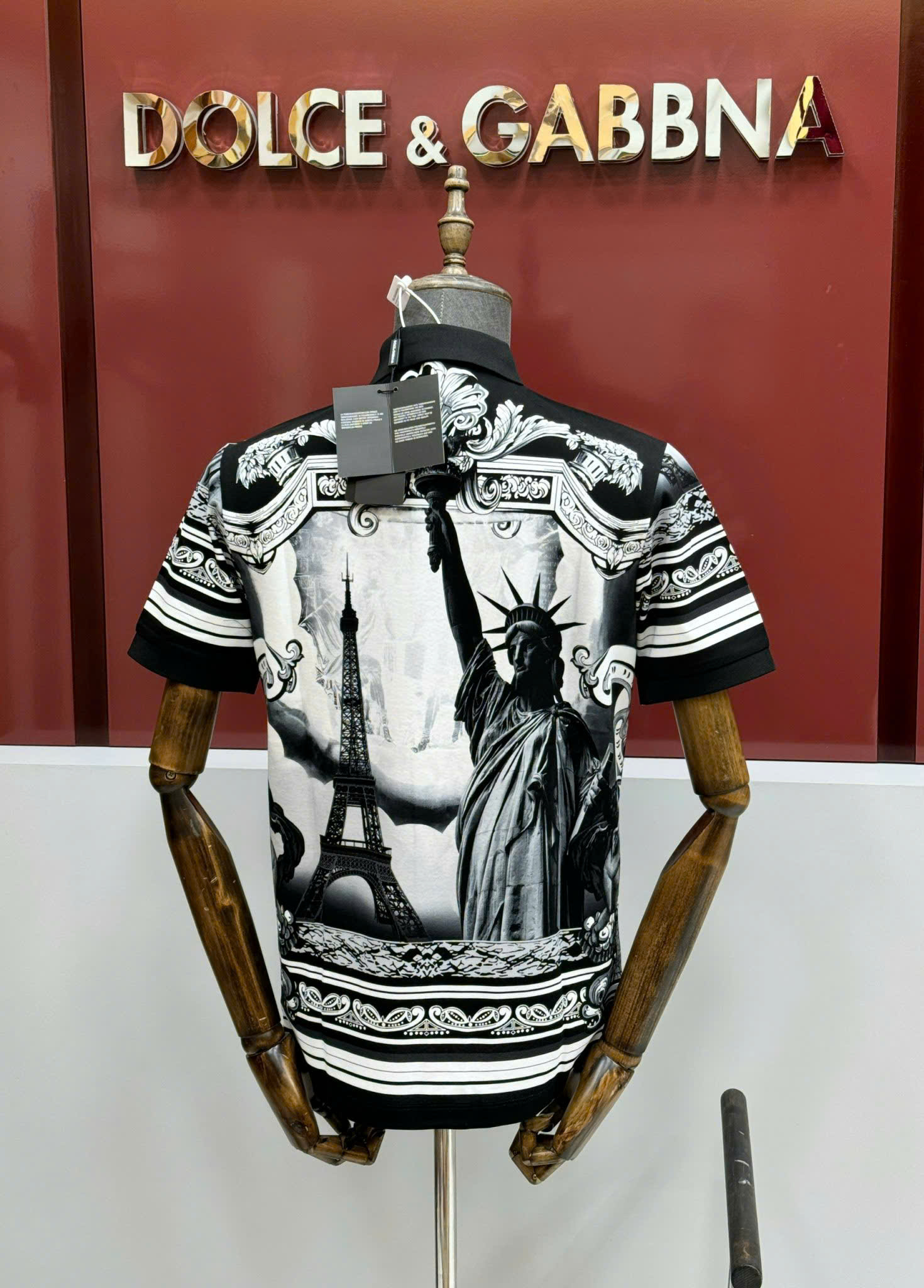 Áo polo Dolce Gabbana DG Đen phối Trắng họa tiết nữ thần Like Auth 1-1 on web CD