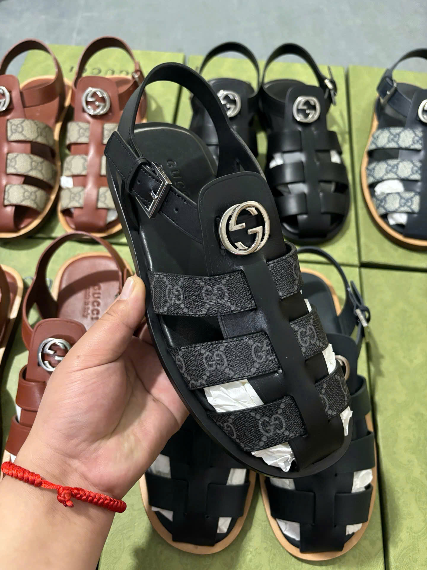 Dép rọ sandal Gucci GC trơn phối họa tiết monogram Like Auth on web fullbox bill thẻ MK