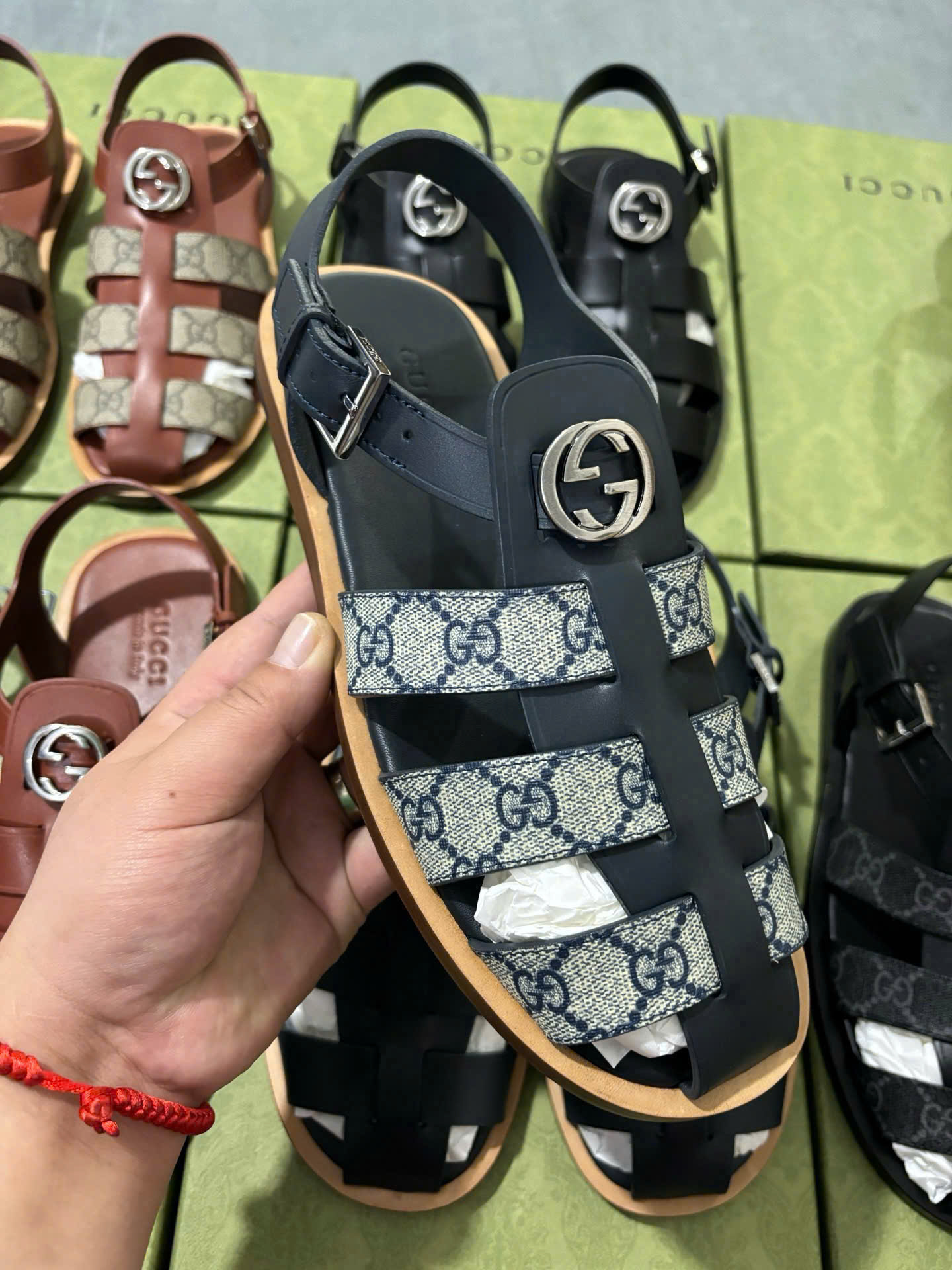 Dép rọ sandal Gucci GC trơn phối họa tiết monogram Like Auth on web fullbox bill thẻ MK