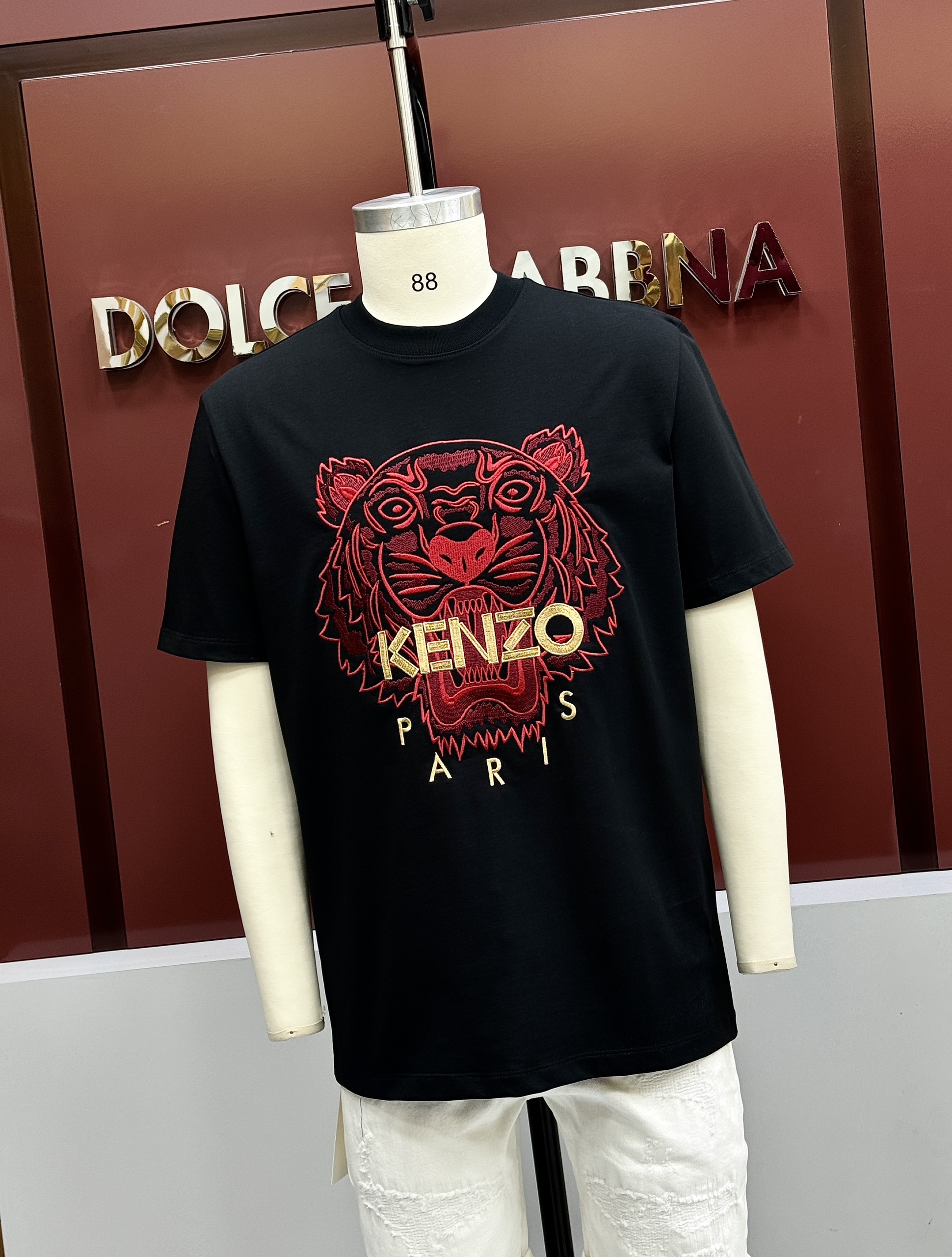 Áo phông T-shirt Kenzo KZ logo mặt Hổ Đỏ chữ Vàng Like Auth on web CD