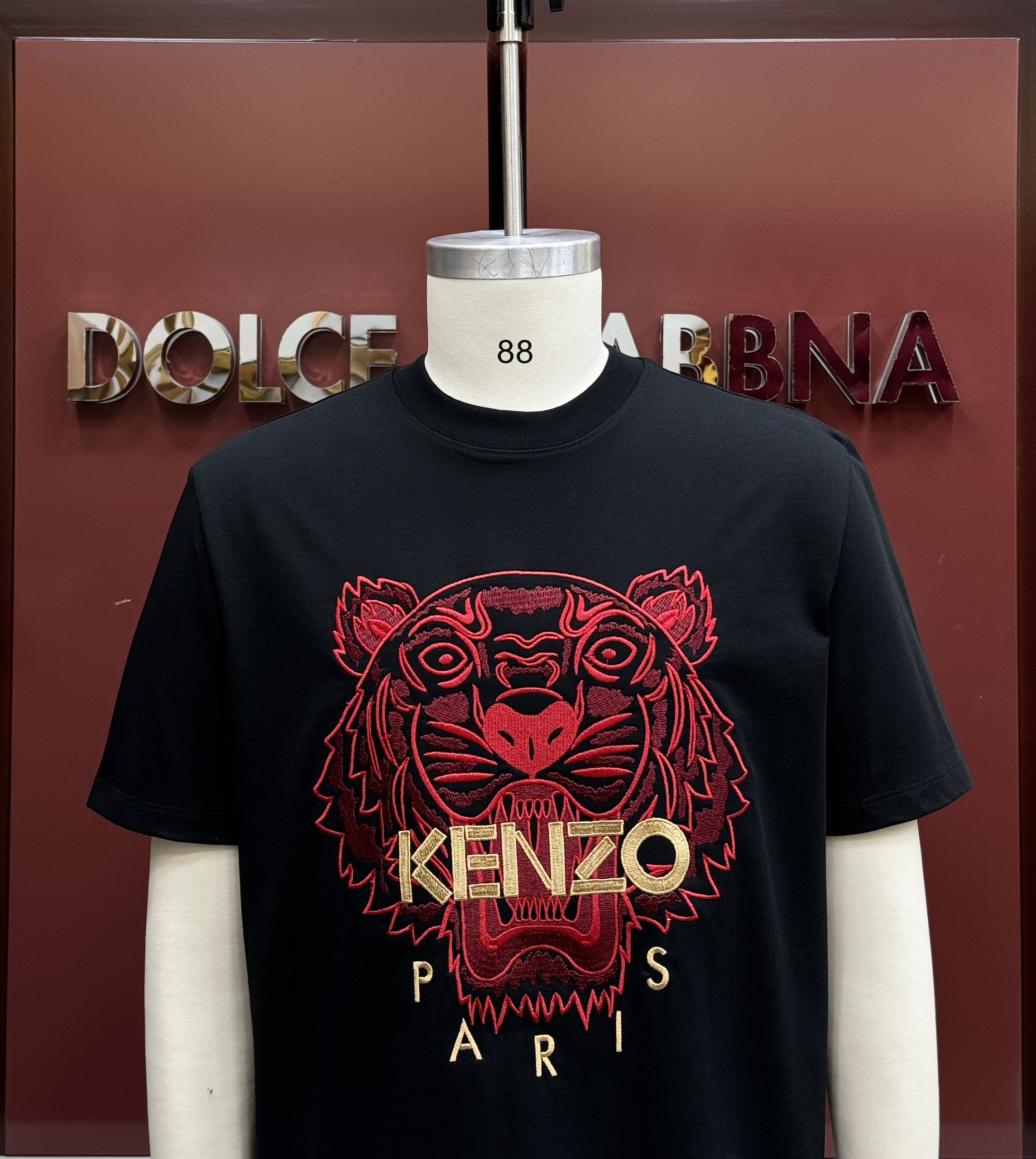 Áo phông T-shirt Kenzo KZ logo mặt Hổ Đỏ chữ Vàng Like Auth on web CD