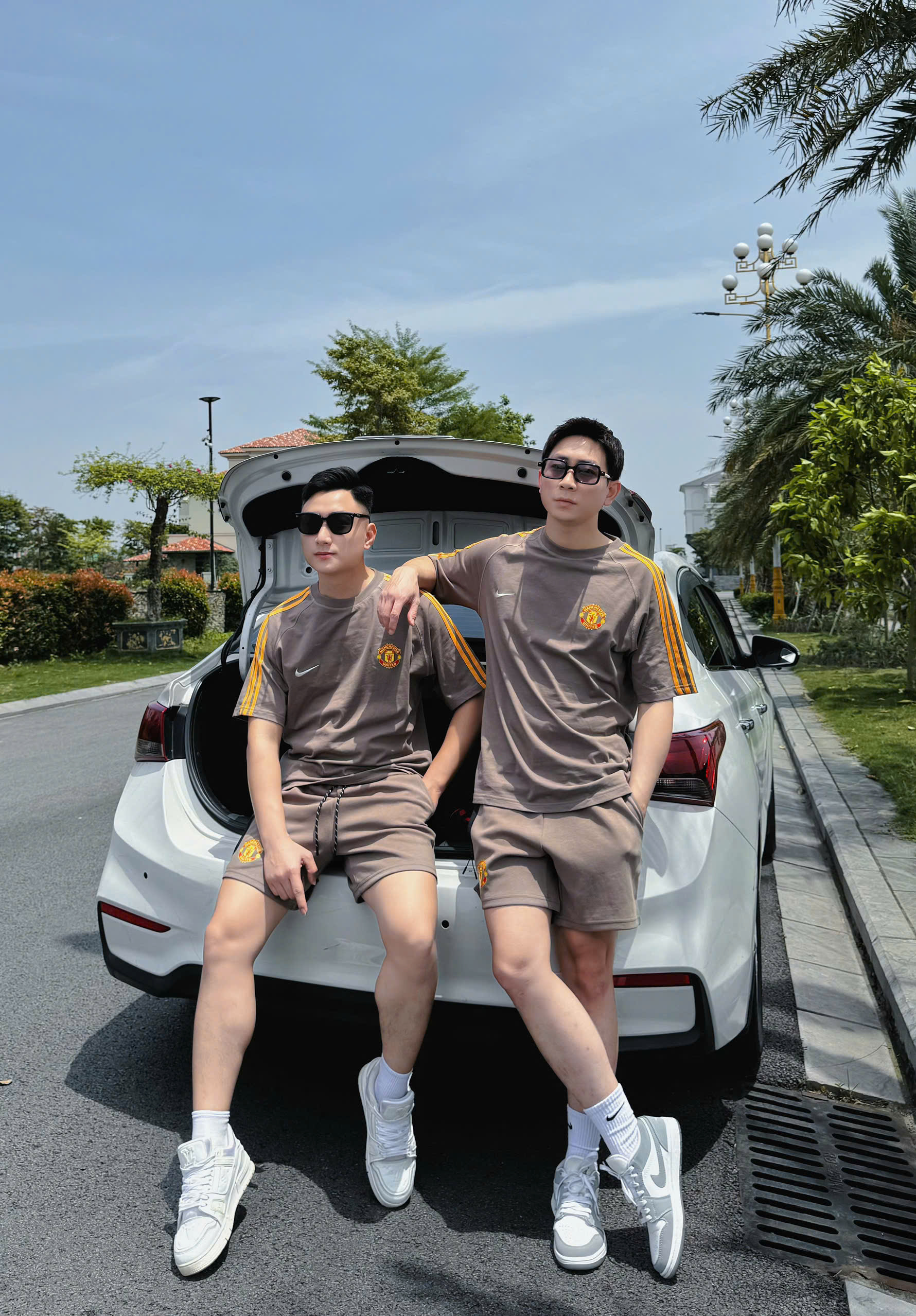 Bộ, Set hè Nike NK Nâu kẻ viền Cam logo huy hiệu Like Auth on web CD