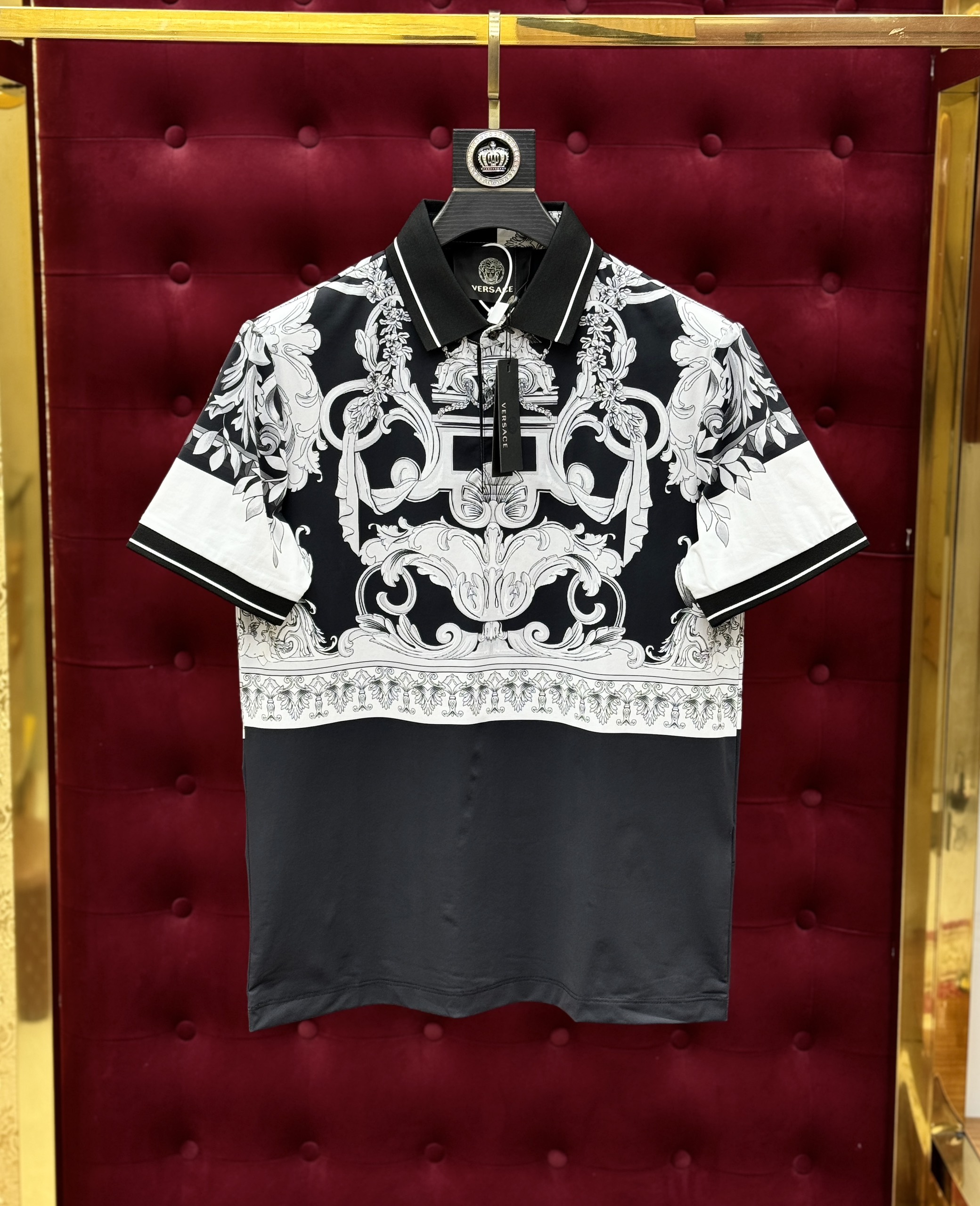 Áo polo Versace VS họa tiết hoa văn nửa trên Like Auth 1-1 on web CD