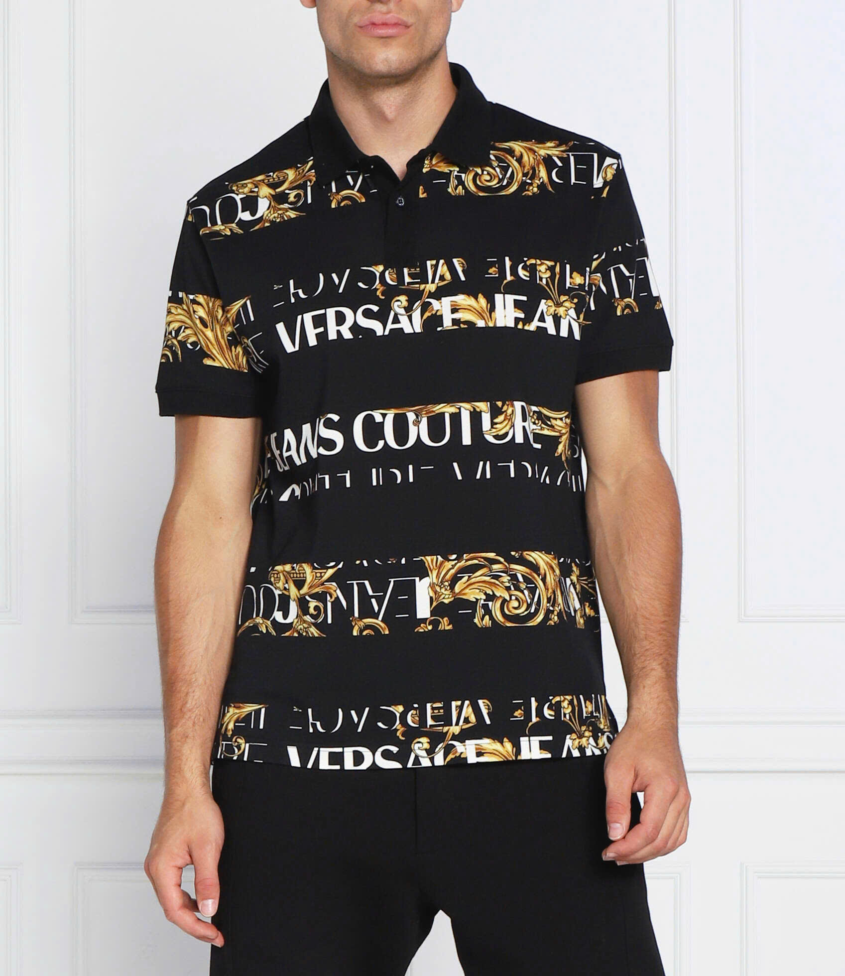 Áo polo Versace VS họa tiết logo chữ lồng hoa văn Vàng Like Auth 1-1 on web CD