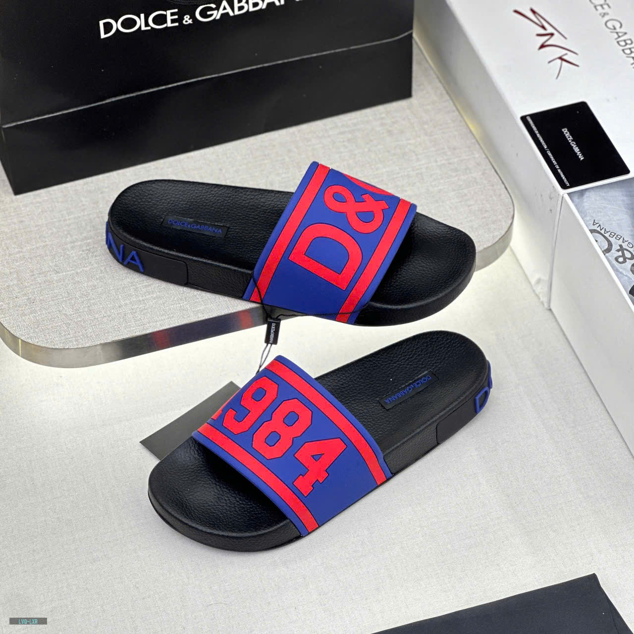 Dép lê quai ngang Dolce Gabbana DG Xanh dương logo chữ 1984 Hồng nổi Like Auth on web fullbox bill thẻ LVQ