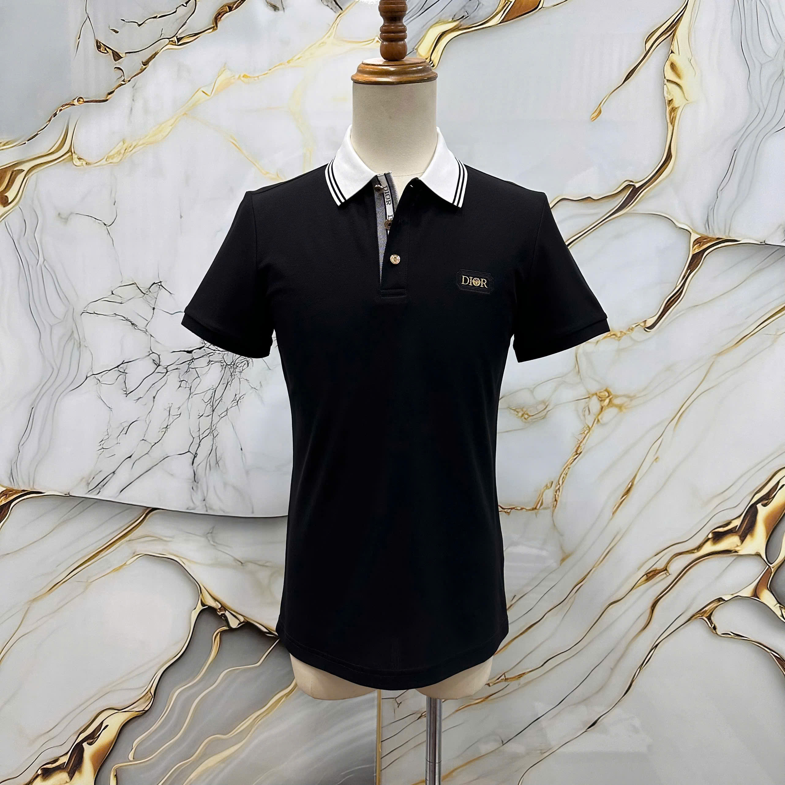 Áo polo Dior CD logo thêu ngực phối màu cổ check khuy Like Auth 1-1 on web MK