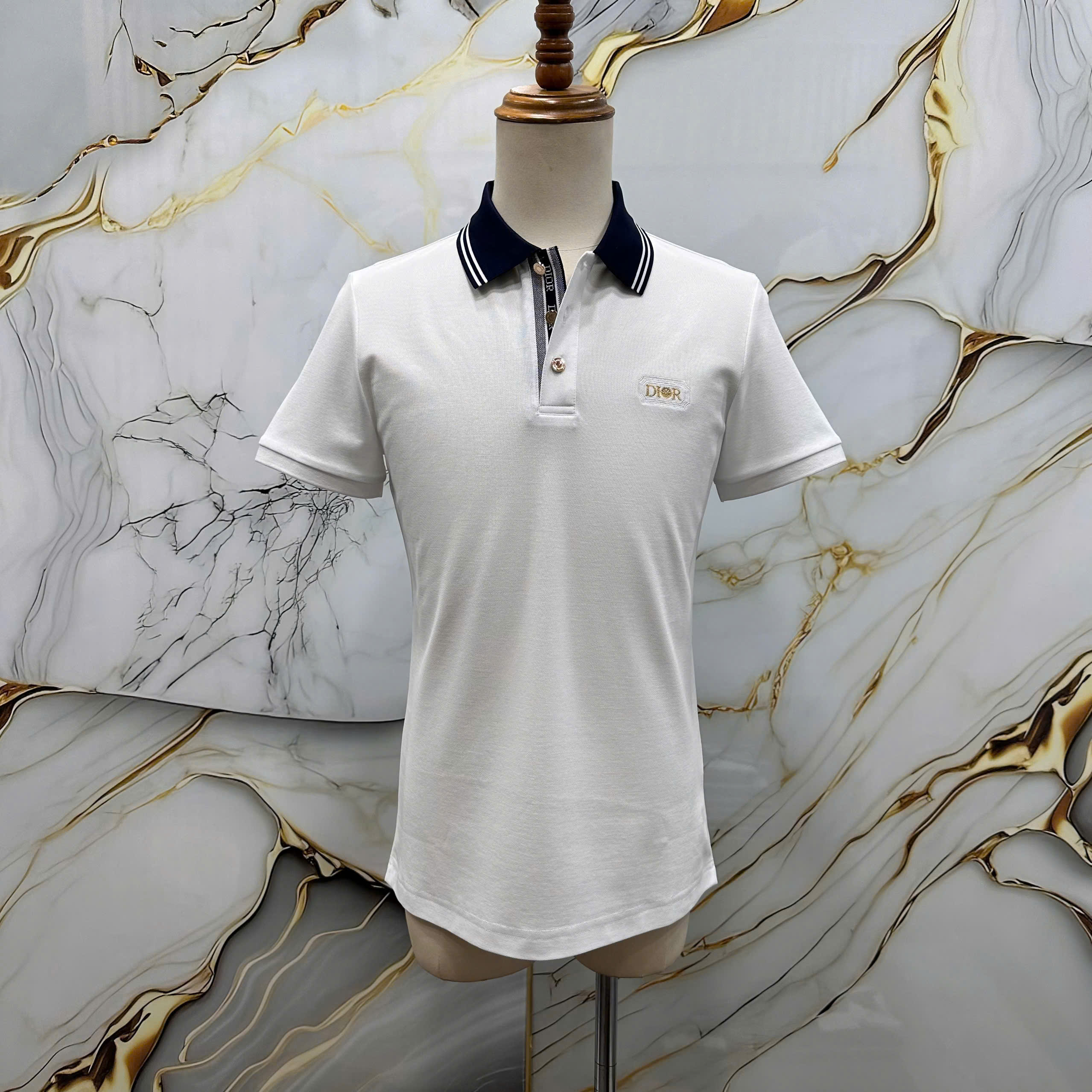Áo polo Dior CD logo thêu ngực phối màu cổ check khuy Like Auth 1-1 on web MK