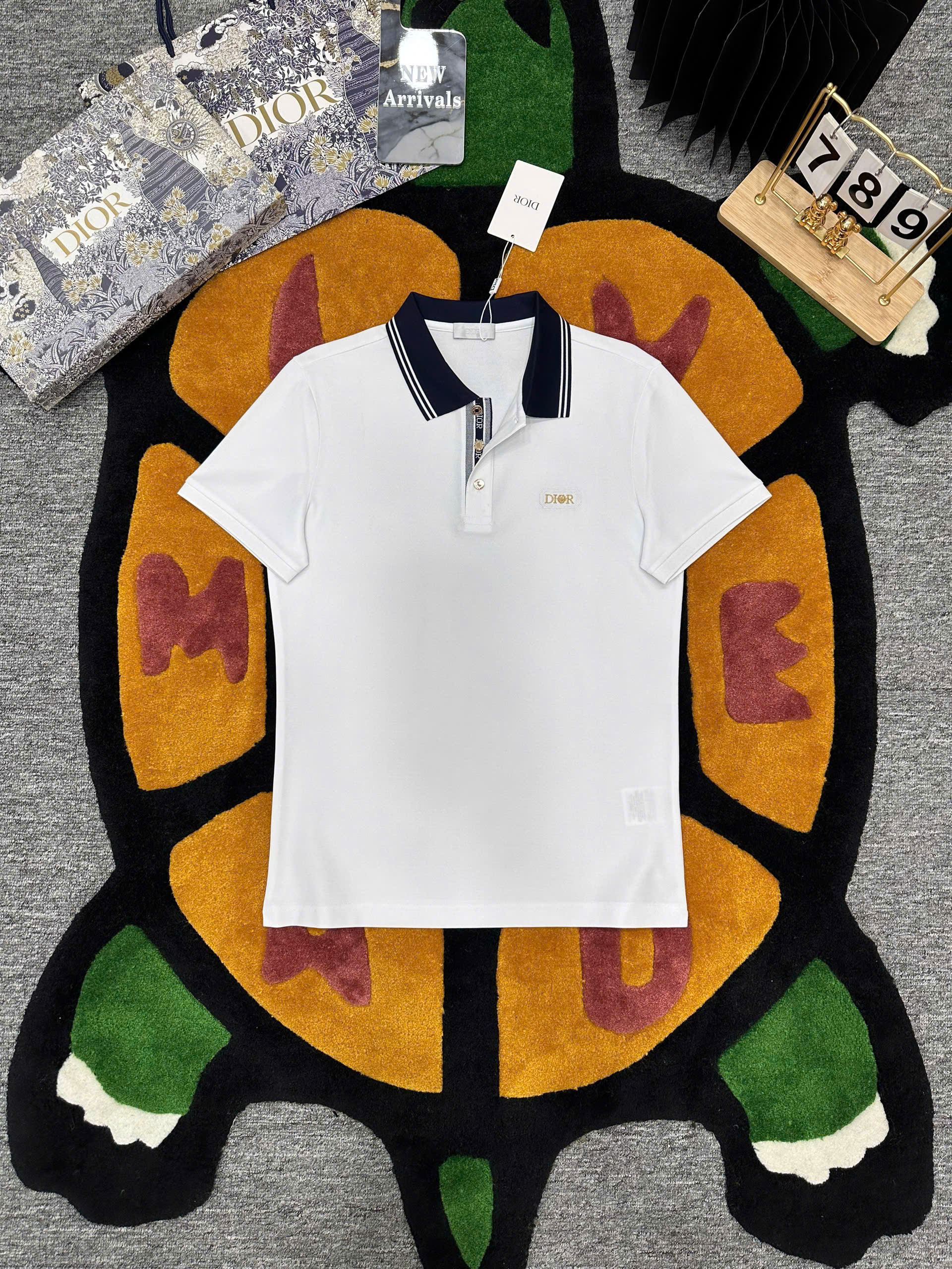 Áo polo Dior CD logo thêu ngực phối màu cổ check khuy Like Auth 1-1 on web MK