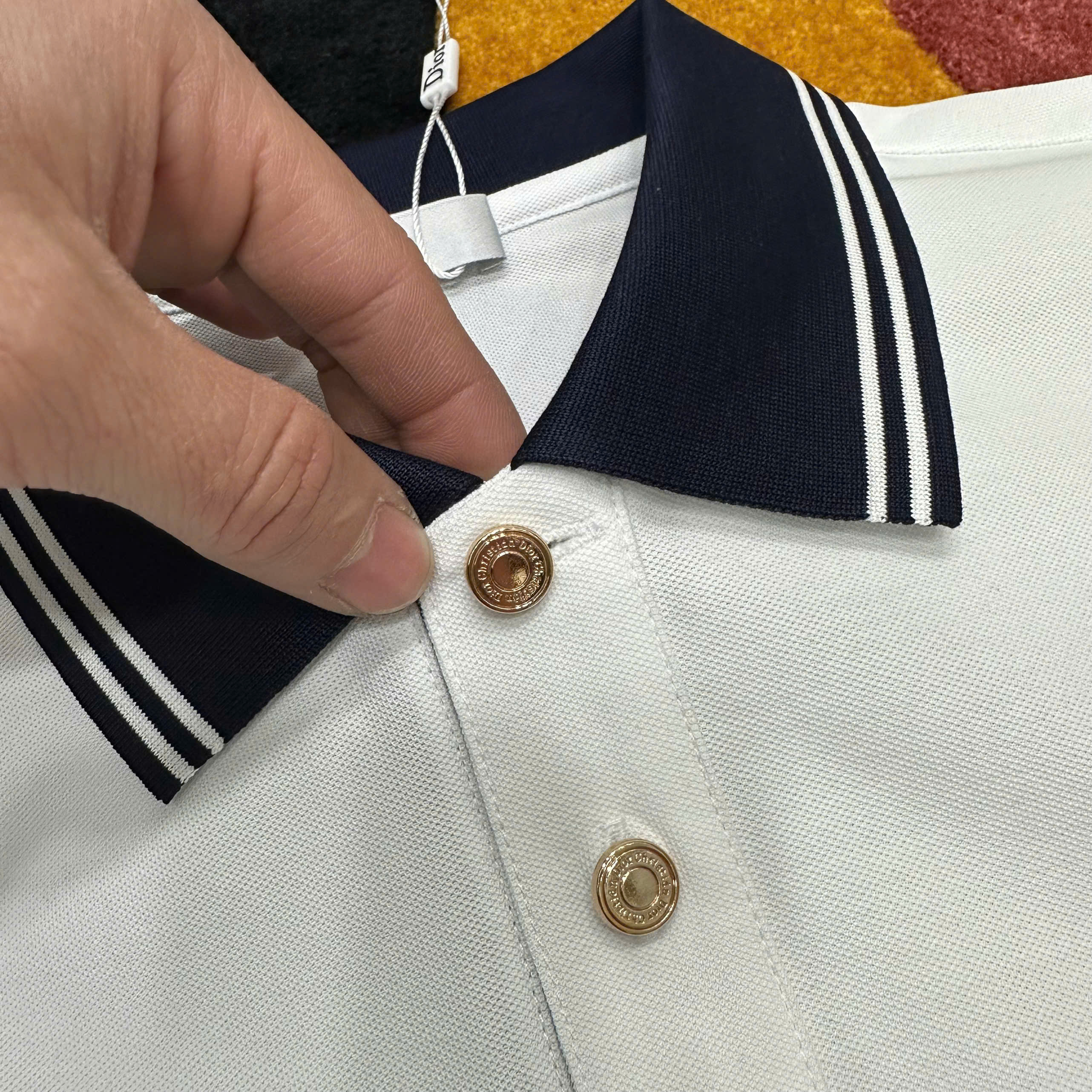 Áo polo Dior CD logo thêu ngực phối màu cổ check khuy Like Auth 1-1 on web MK