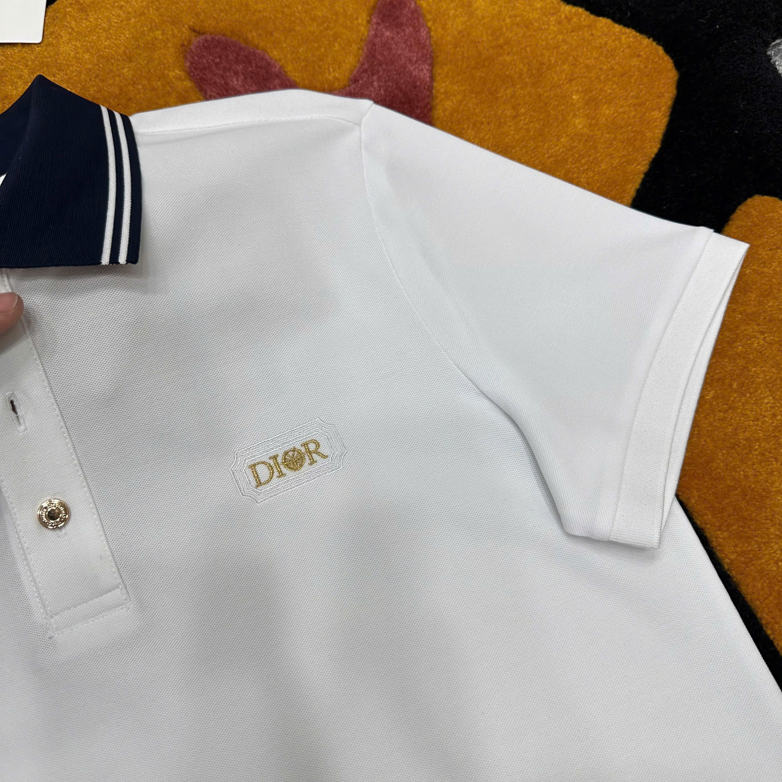 Áo polo Dior CD logo thêu ngực phối màu cổ check khuy Like Auth 1-1 on web MK
