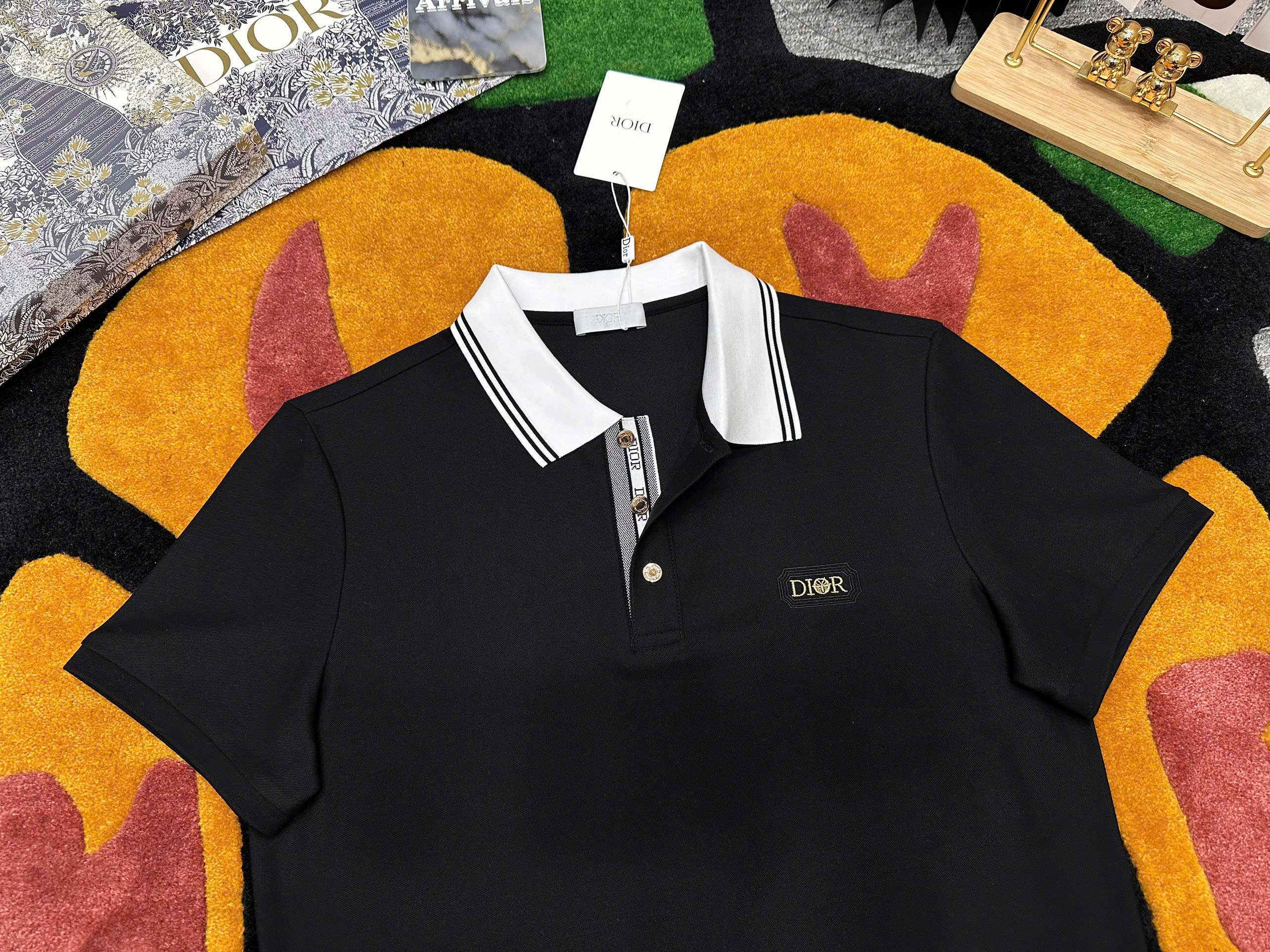 Áo polo Dior CD logo thêu ngực phối màu cổ check khuy Like Auth 1-1 on web MK