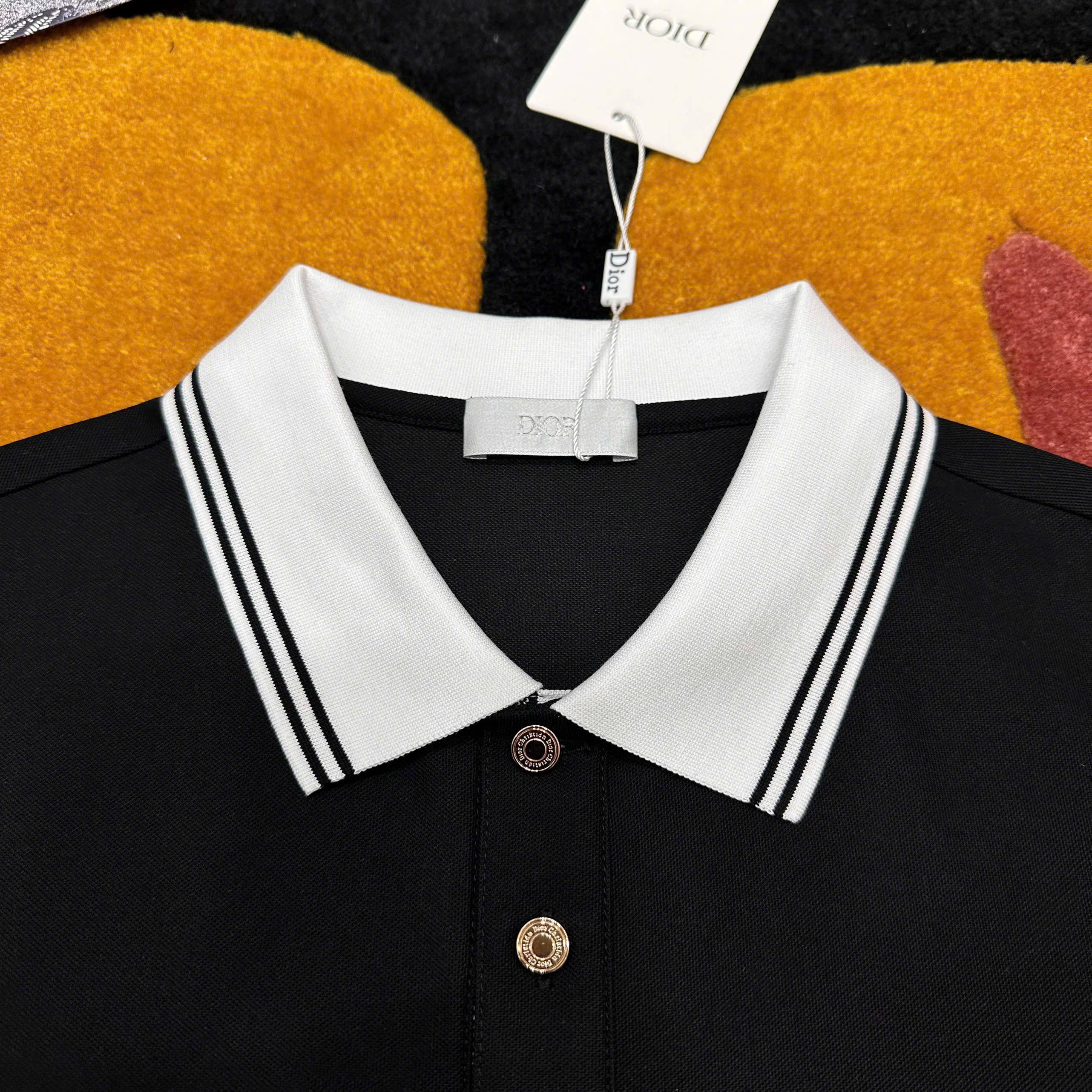 Áo polo Dior CD logo thêu ngực phối màu cổ check khuy Like Auth 1-1 on web MK