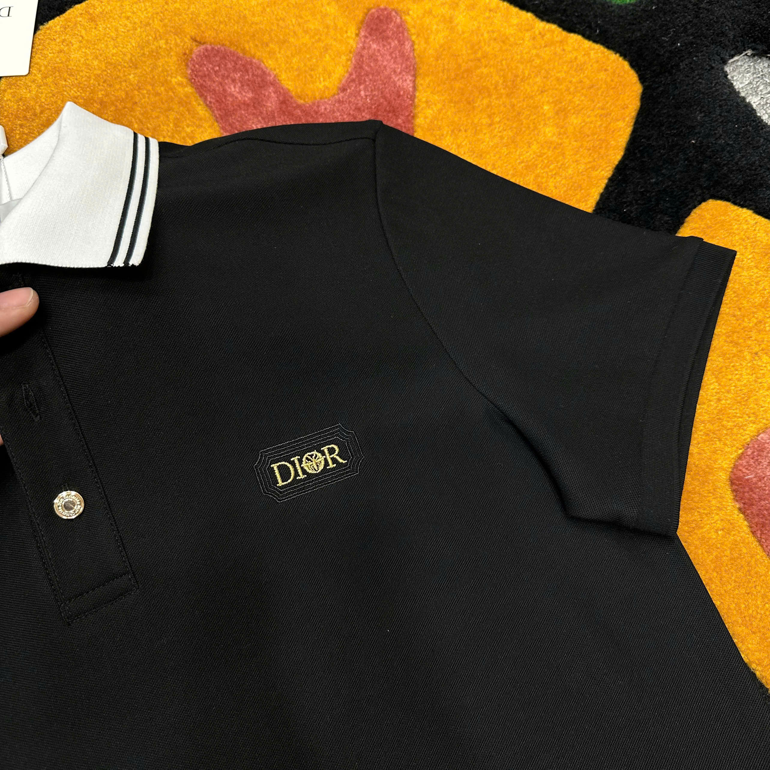 Áo polo Dior CD logo thêu ngực phối màu cổ check khuy Like Auth 1-1 on web MK