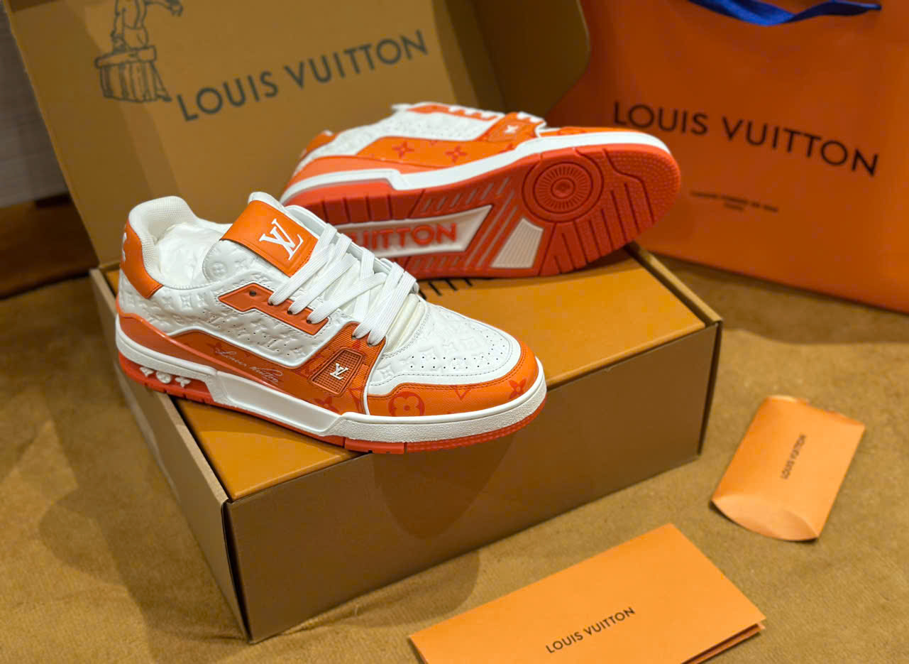 Giày sneaker Louis Vuitton LV Trắng phối Cam Like Auth Fullbox Phụ Kiện DDT