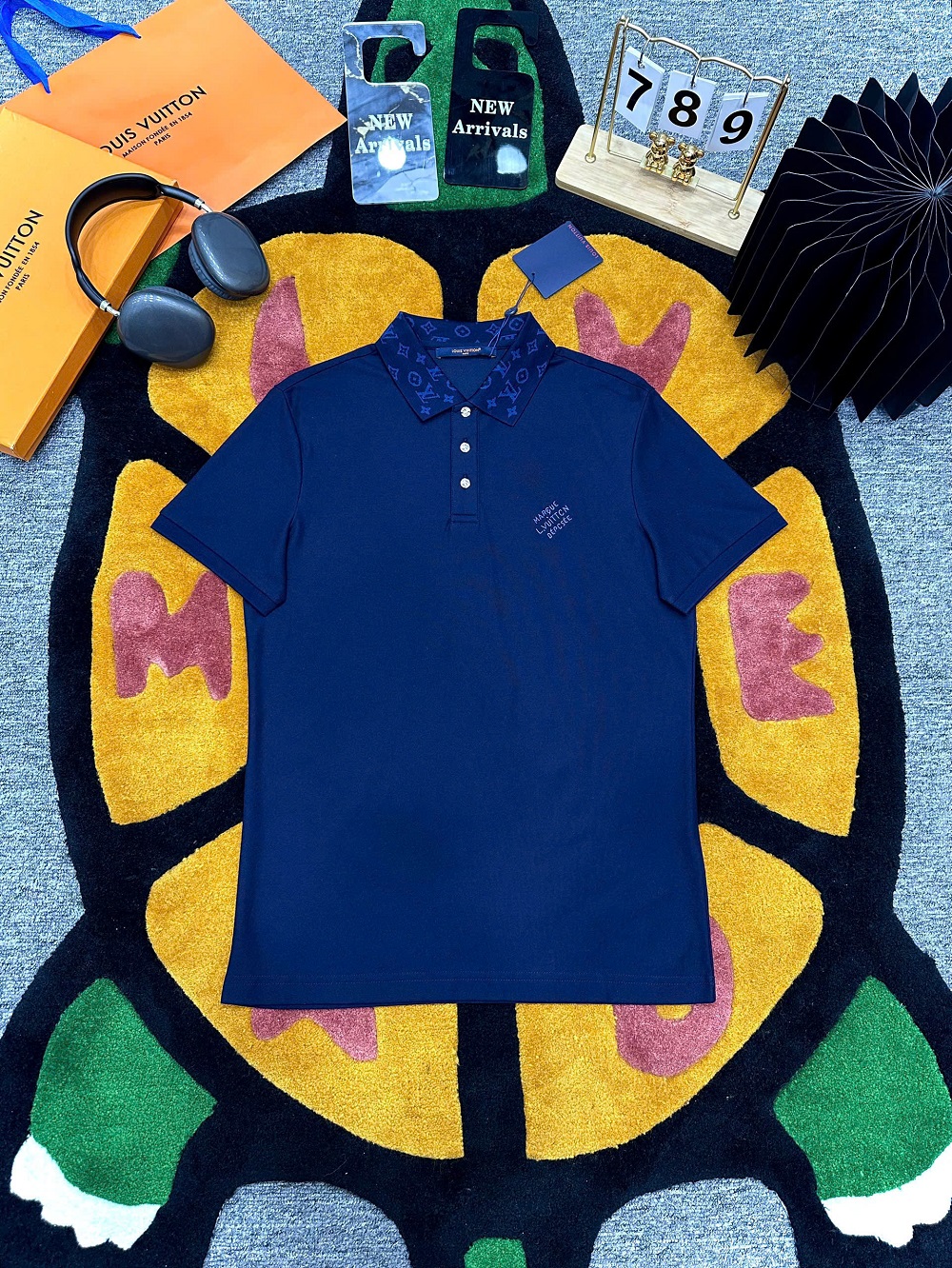 Áo polo Louis Vuitton LV Xanh than họa tiết cổ logo thêu ngực Like Auth 1-1 on web MK