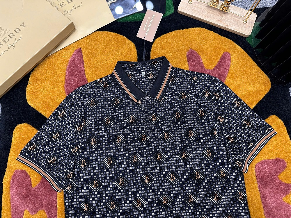 Áo polo Burberry BBR Đen họa tiết logo B full kẻ sọc viền Like Auth 1-1 on web MK