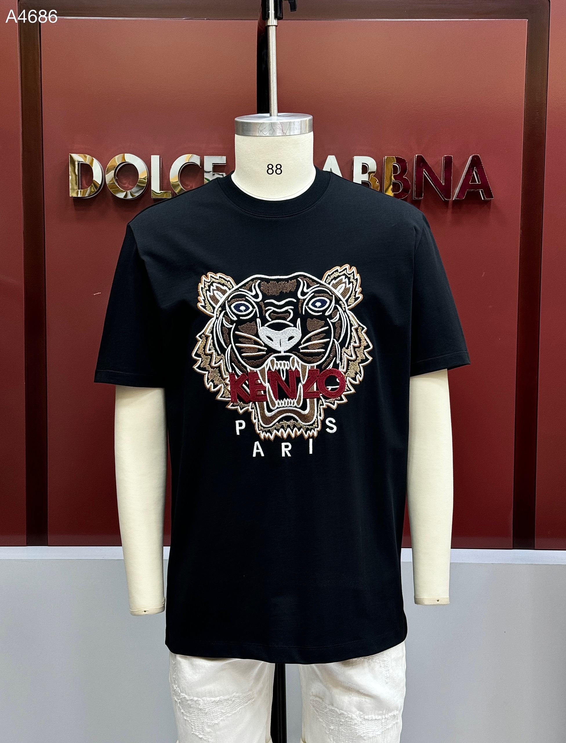 Áo phông T-shirt Kenzo KZ Đen logo mặt Hổ Nâu chữ Đỏ thêu Like Auth on web CD