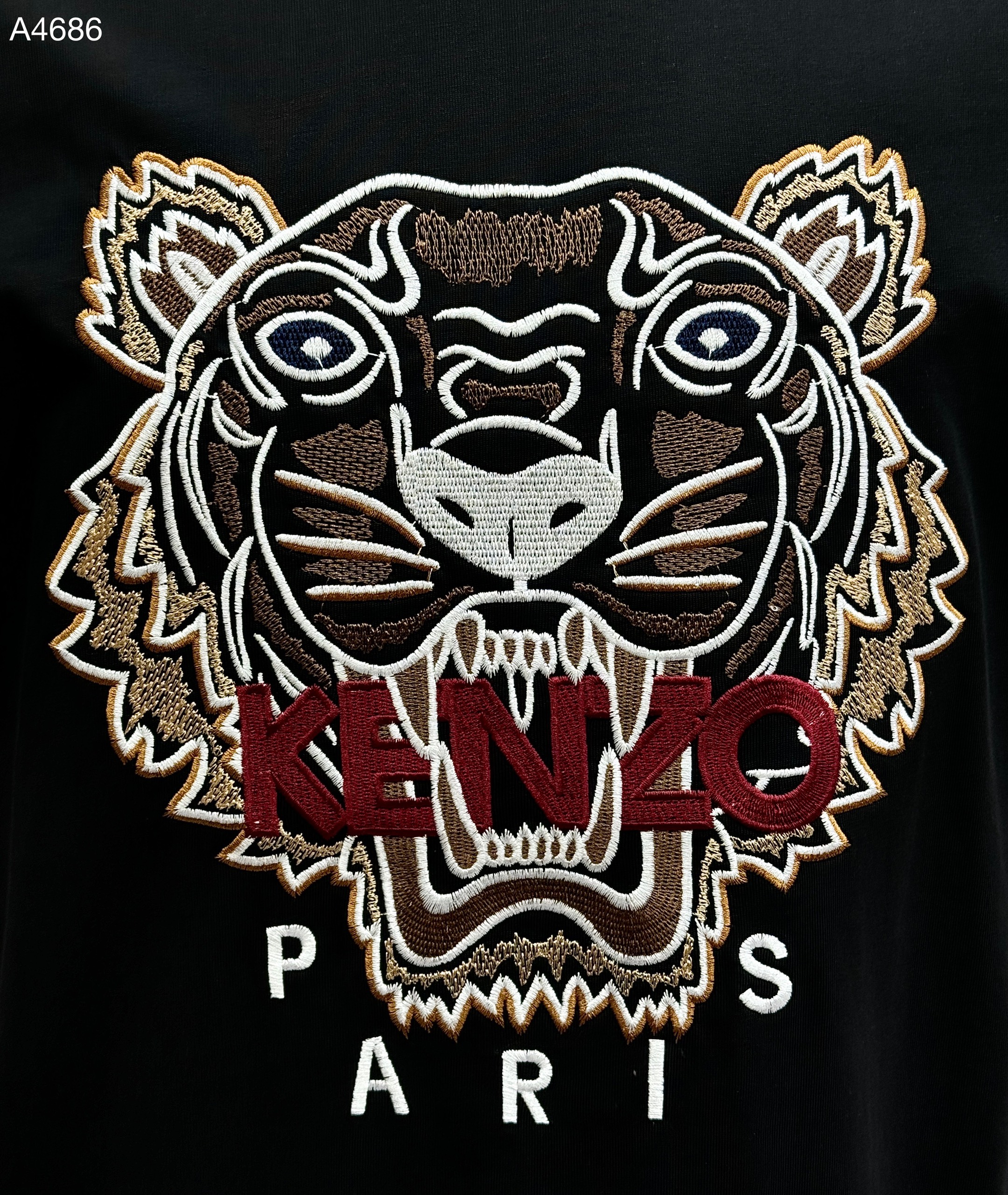 Áo phông T-shirt Kenzo KZ Đen logo mặt Hổ Nâu chữ Đỏ thêu Like Auth on web CD
