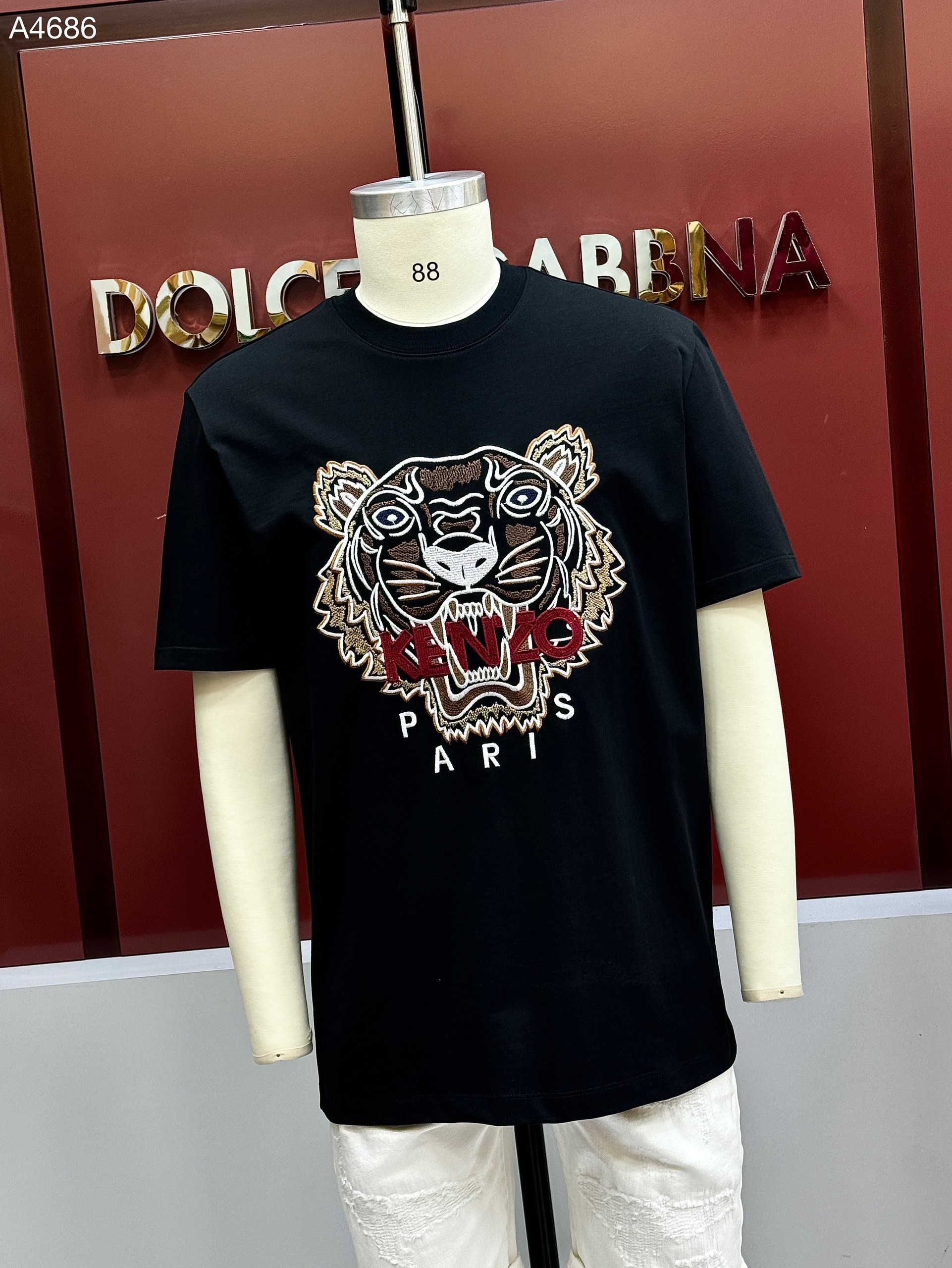 Áo phông T-shirt Kenzo KZ Đen logo mặt Hổ Nâu chữ Đỏ thêu Like Auth on web CD