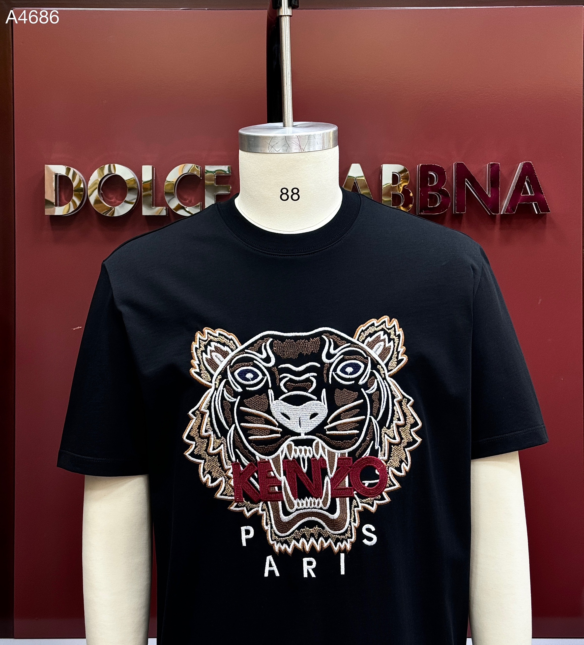 Áo phông T-shirt Kenzo KZ Đen logo mặt Hổ Nâu chữ Đỏ thêu Like Auth on web CD