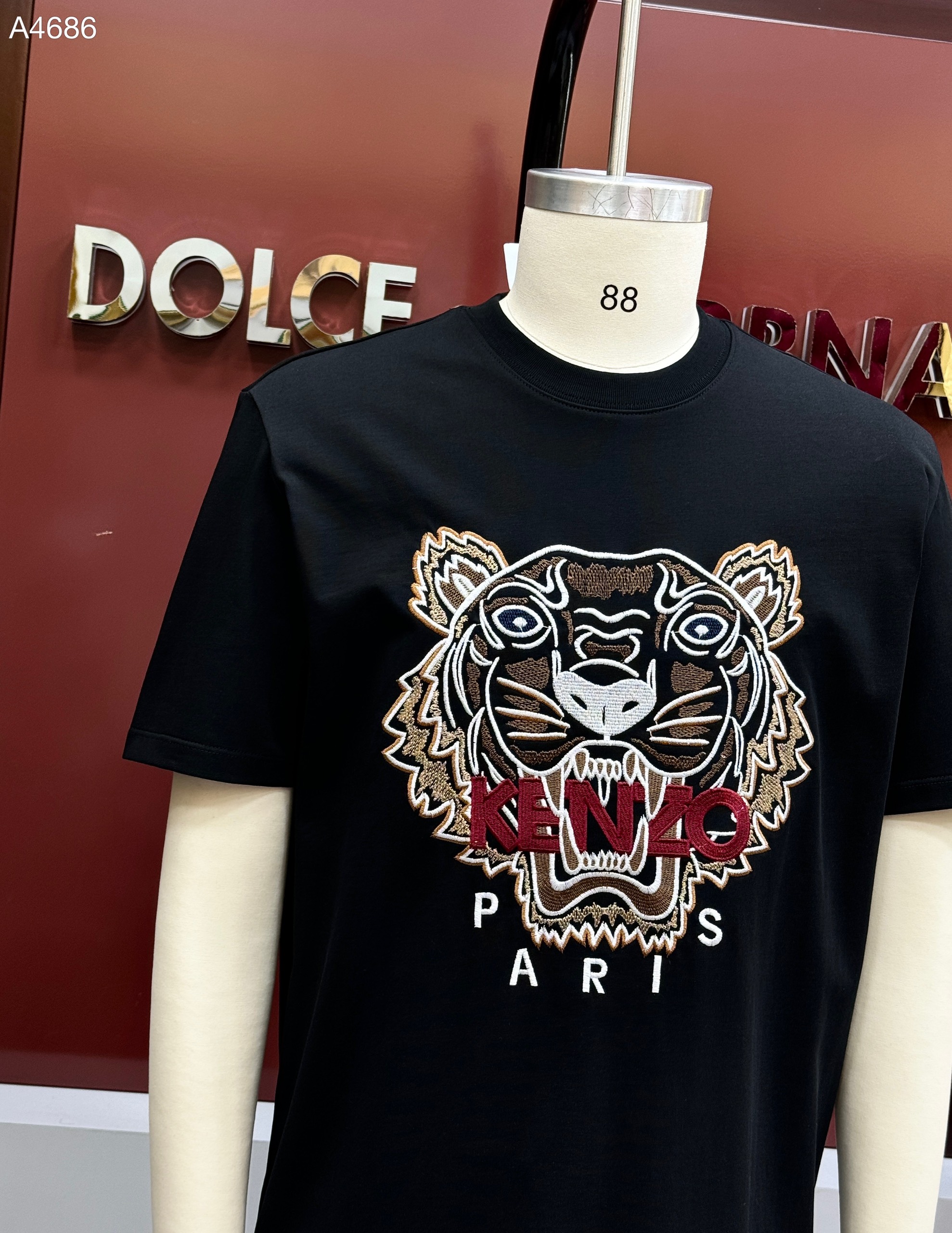 Áo phông T-shirt Kenzo KZ Đen logo mặt Hổ Nâu chữ Đỏ thêu Like Auth on web CD