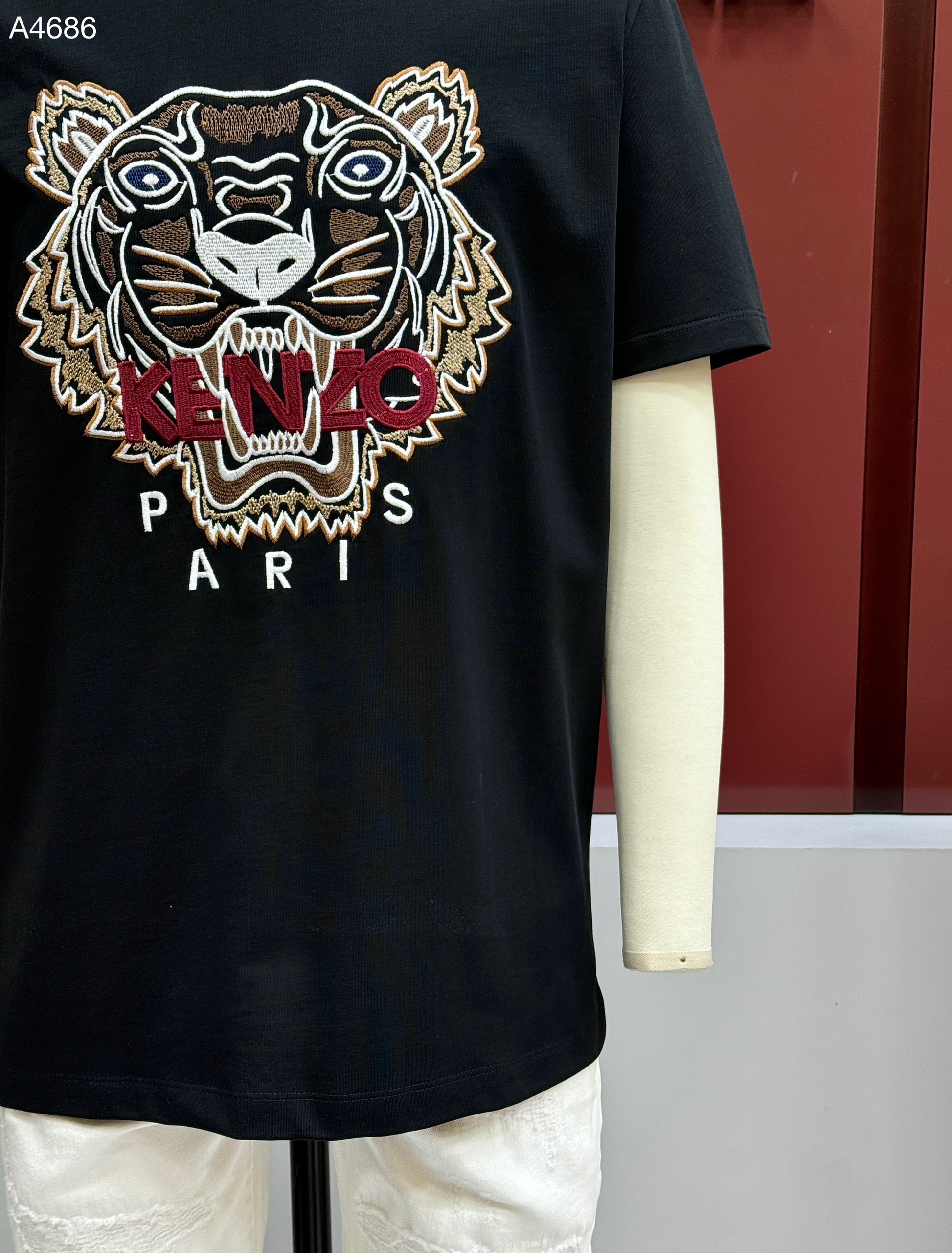 Áo phông T-shirt Kenzo KZ Đen logo mặt Hổ Nâu chữ Đỏ thêu Like Auth on web CD