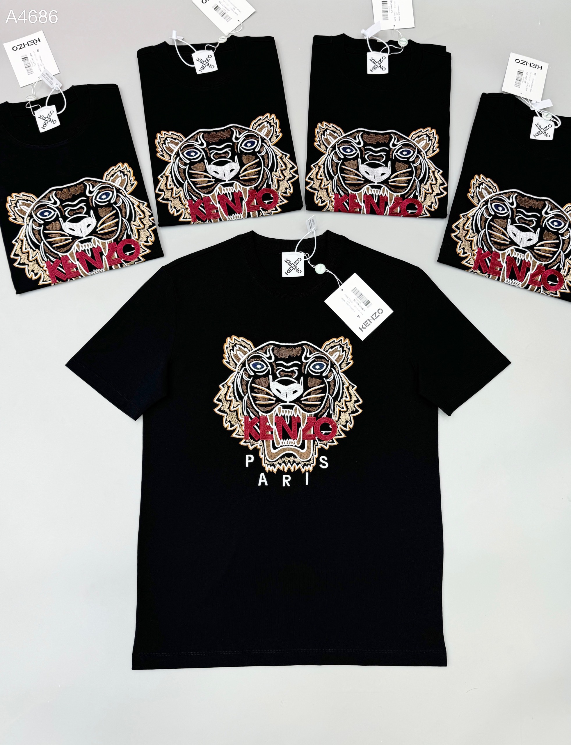 Áo phông T-shirt Kenzo KZ Đen logo mặt Hổ Nâu chữ Đỏ thêu Like Auth on web CD
