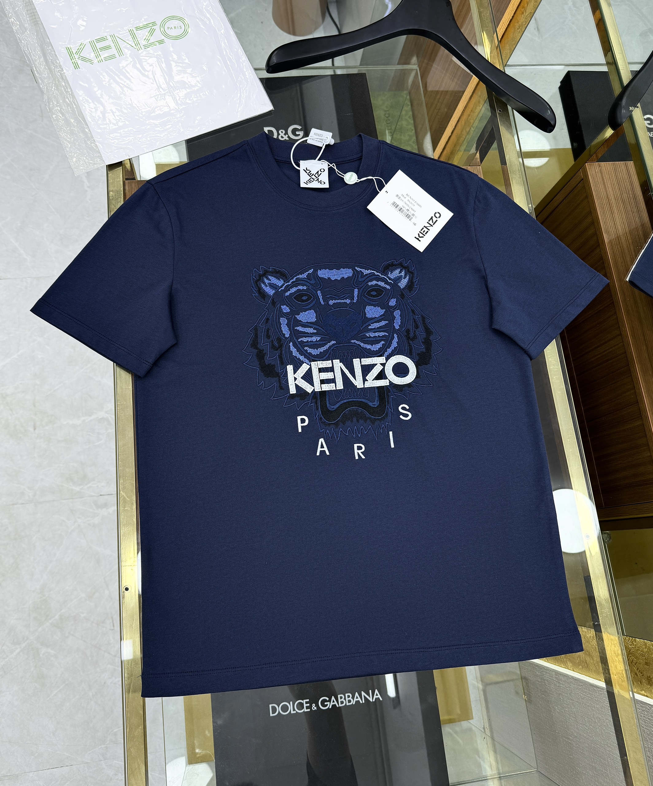 Áo phông T-shirt Kenzo KZ Xanh than logo mặt Hổ thêu Like Auth on web CD