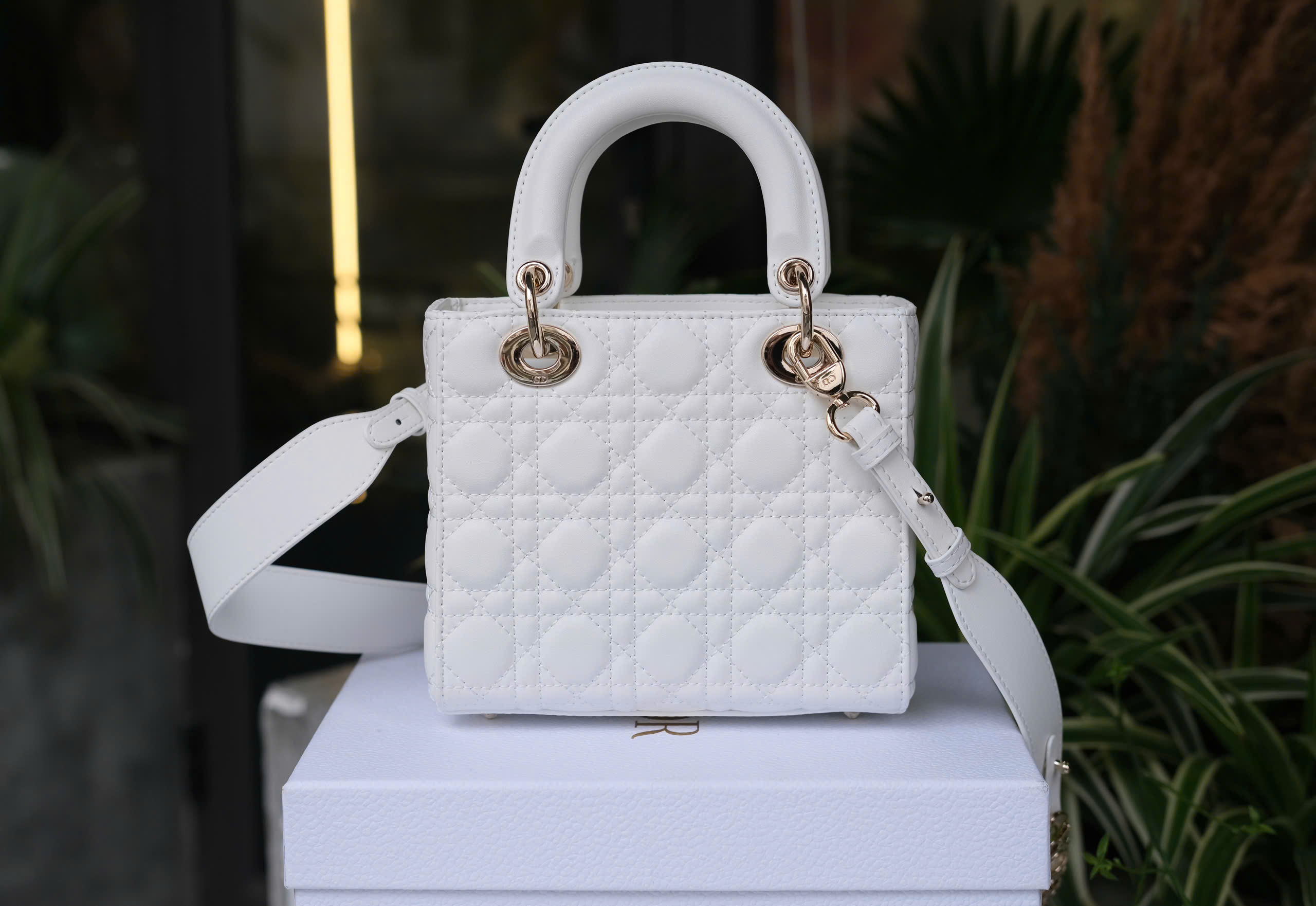 Túi nữ đeo chéo, cầm tay Dior CD Trắng trơn thêu ô size 17x20x9cm Like Auth on web fullbox bill thẻ DDT