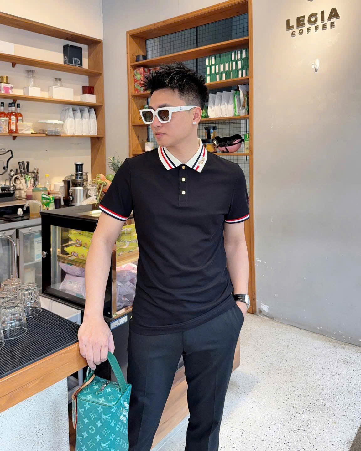 Áo polo Thom Browne TB kẻ sọc màu cổ tay logo Cún thêu cổ Like Auth 1-1 on web MK