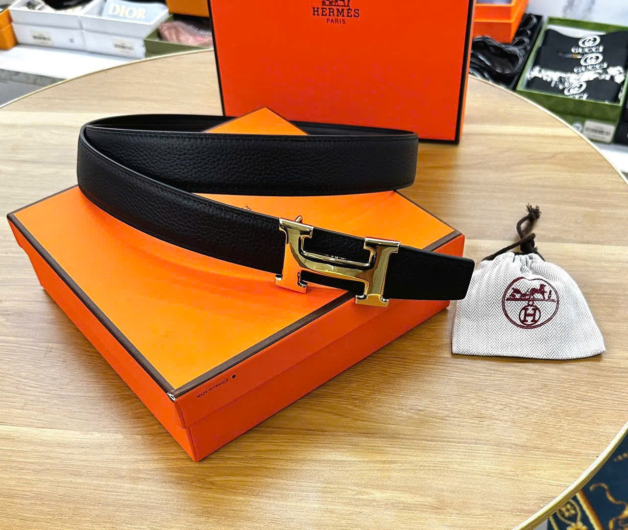 Thắt lưng, dây nịt, belt Hermes HM sần mặt logo Vàng trơn Like Auth 1-1 on web fullbox LK