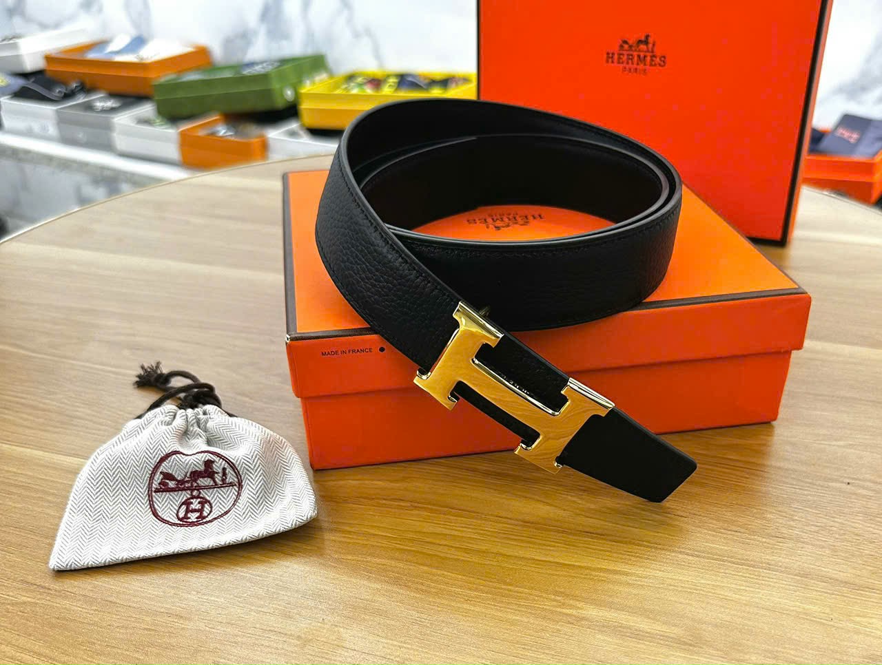 Thắt lưng, dây nịt, belt Hermes HM sần mặt logo Vàng trơn Like Auth 1-1 on web fullbox LK