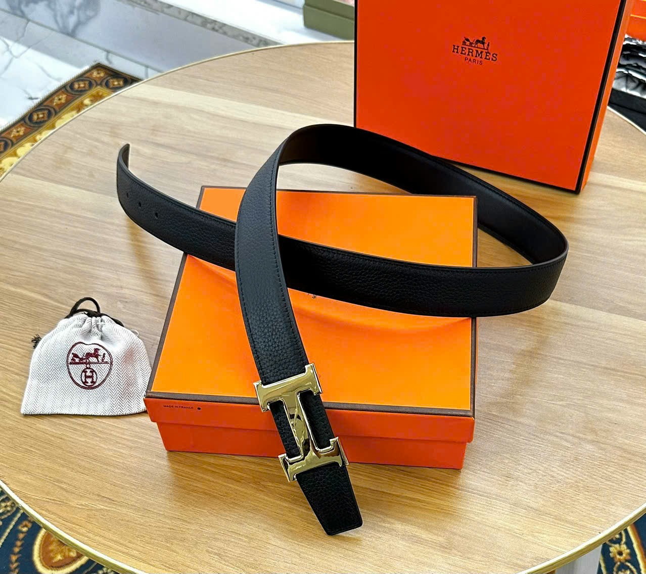 Thắt lưng, dây nịt, belt Hermes HM sần mặt logo Vàng trơn Like Auth 1-1 on web fullbox LK