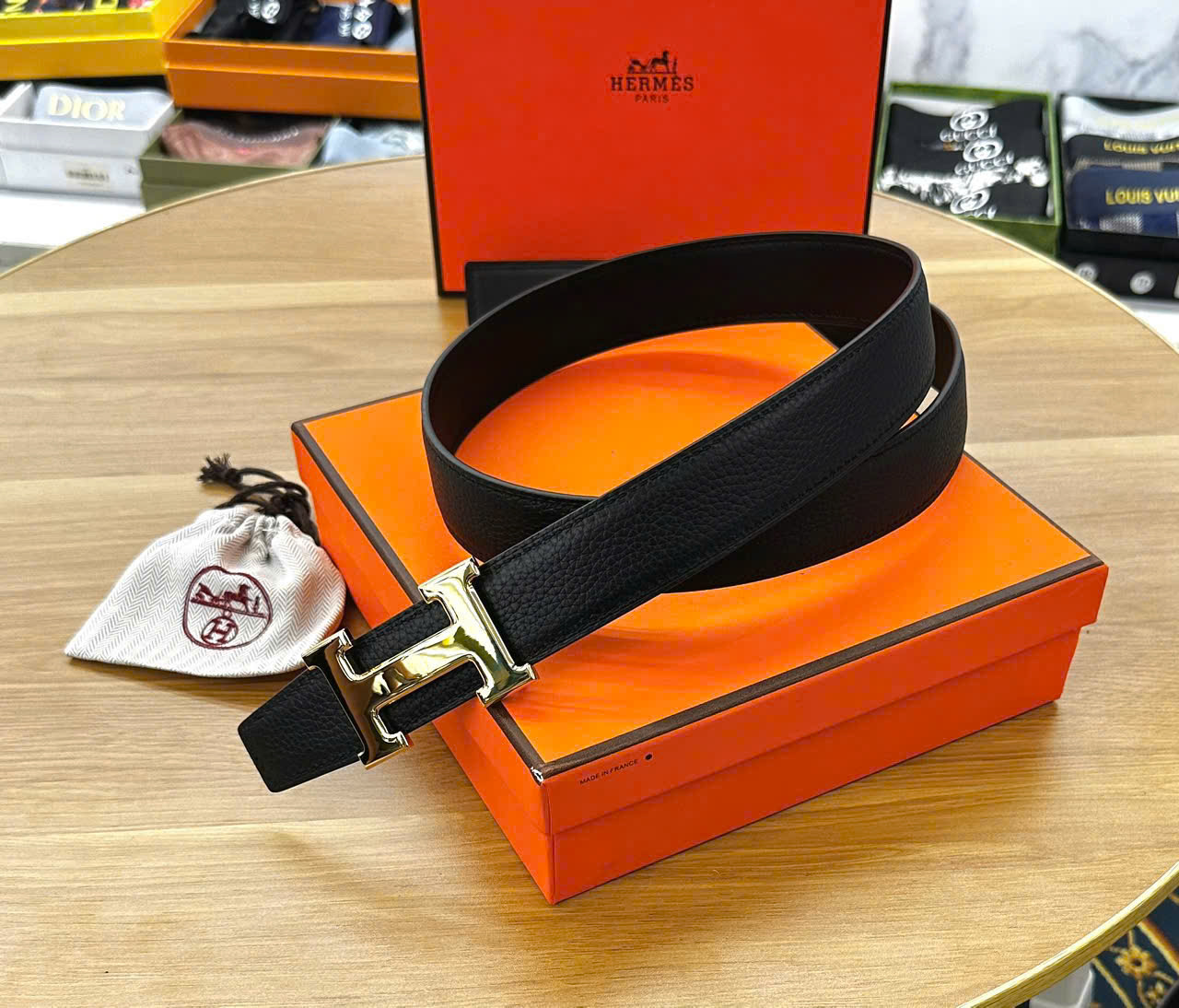 Thắt lưng, dây nịt, belt Hermes HM sần mặt logo Vàng trơn Like Auth 1-1 on web fullbox LK