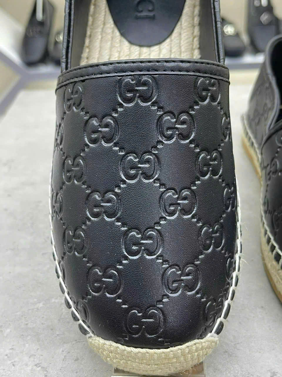 Giày Slipon đế cói Gucci GC Đen họa tiết monogram dập chìm Like Auth Fullbox phụ kiện LK