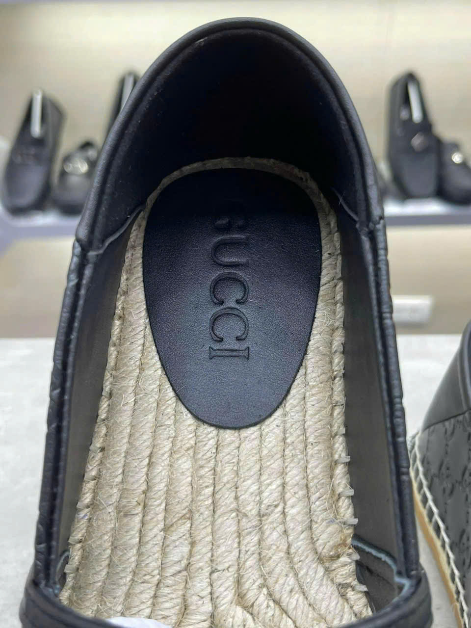 Giày Slipon đế cói Gucci GC Đen họa tiết monogram dập chìm Like Auth Fullbox phụ kiện LK