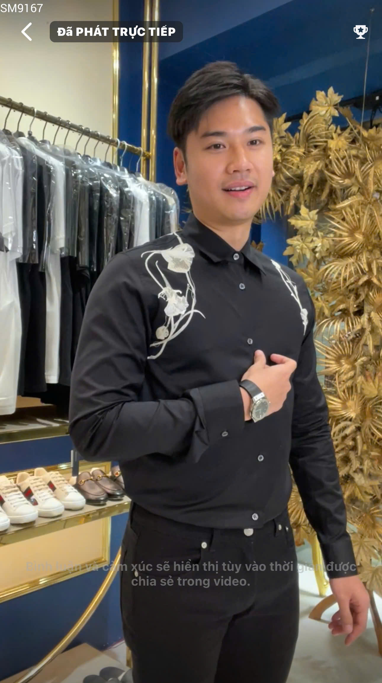 Áo sơ mi dài tay McQueen MCQ Đen thêu hoa Trắng vai Like Auth on web MK