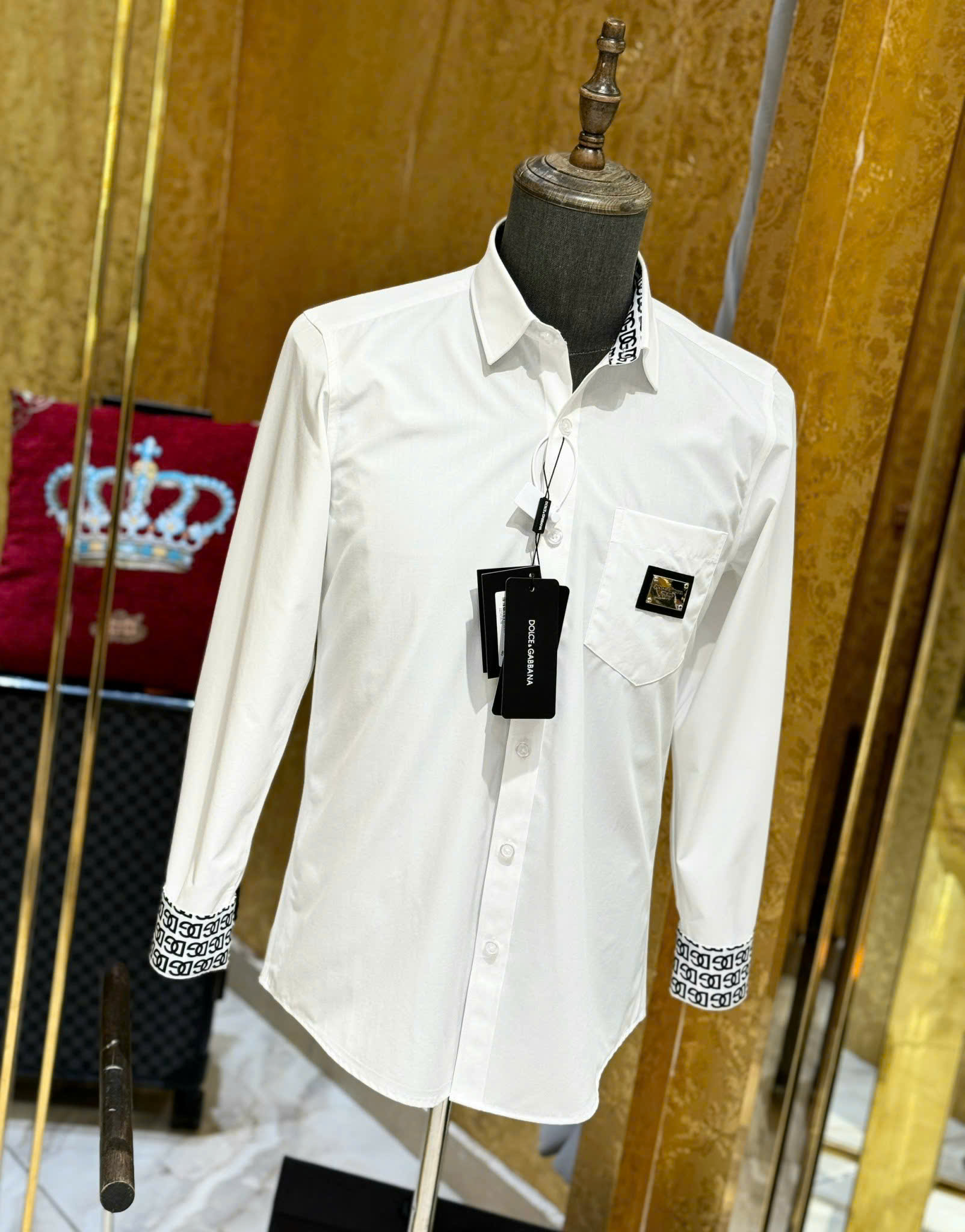 Áo sơ mi dài tay Dolce Gabbana DG tag vuông túi ngực check họa tiết cổ tay Like Auth on web CD