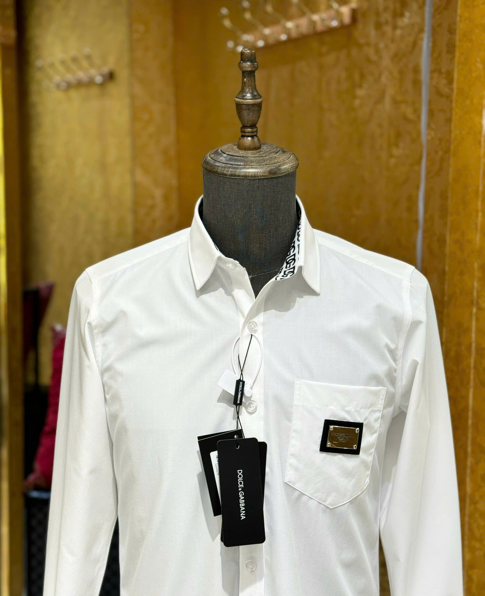 Áo sơ mi dài tay Dolce Gabbana DG tag vuông túi ngực check họa tiết cổ tay Like Auth on web CD