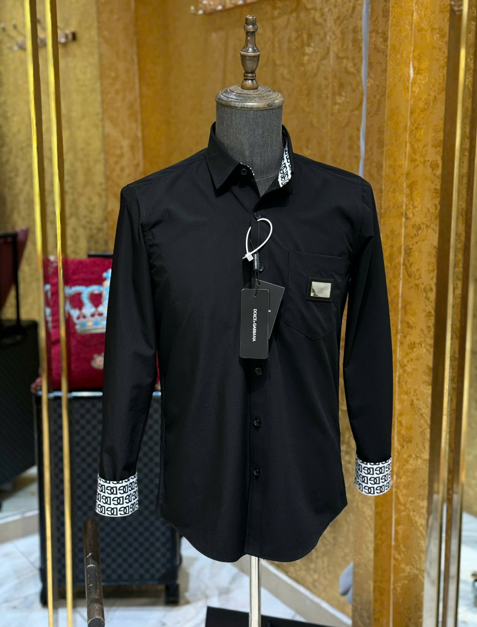 Áo sơ mi dài tay Dolce Gabbana DG tag vuông túi ngực check họa tiết cổ tay Like Auth on web CD